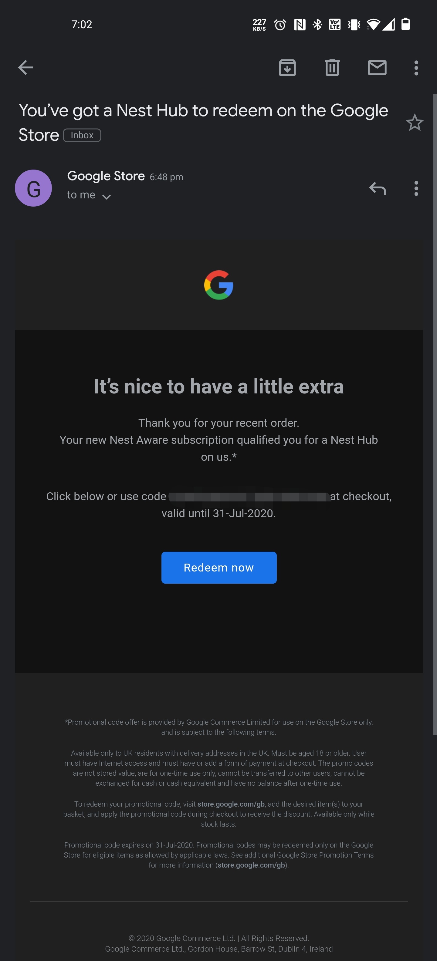 Purchased Nest Aware and got a free Nest Hub google
