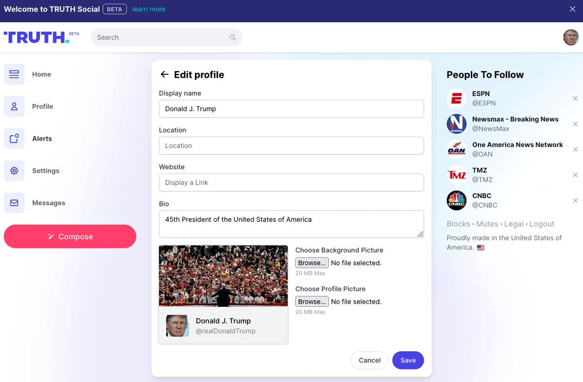 TRUTH Social beta leak (desktop version) DWAC_Stock