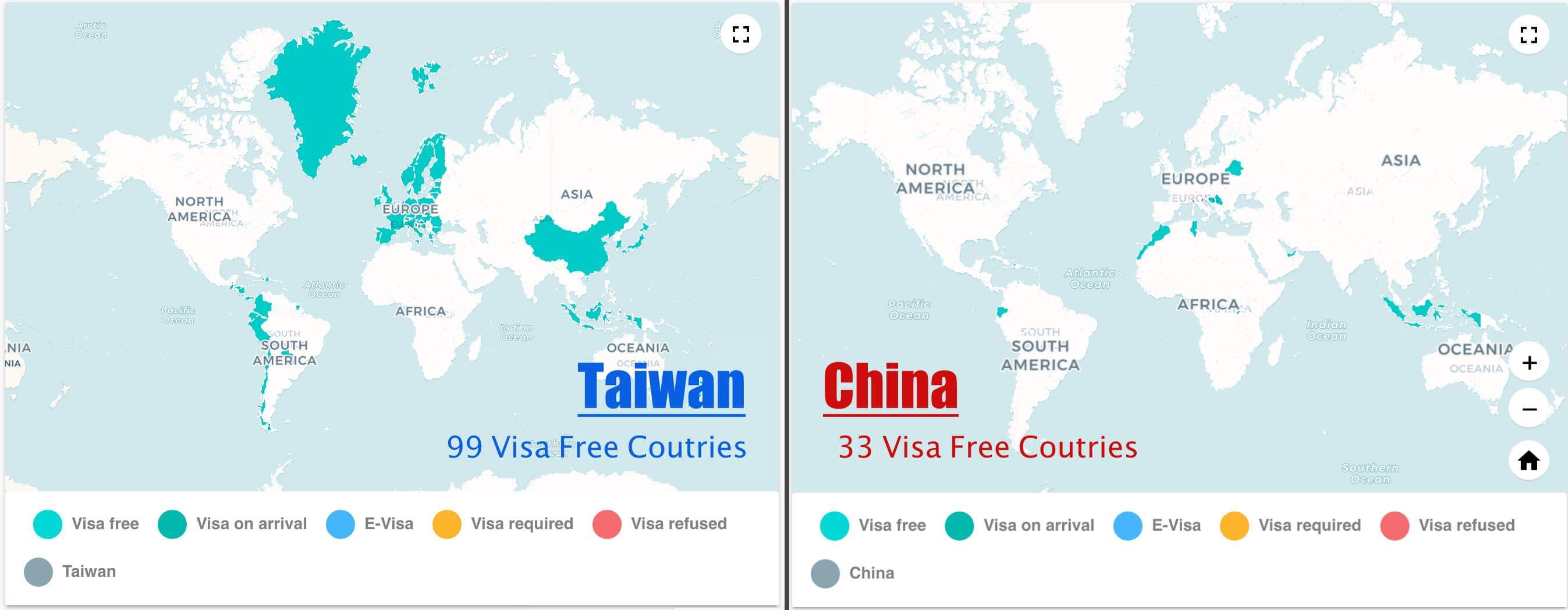 China Map Without Taiwan Visafree countries China vs Taiwan MapPorn