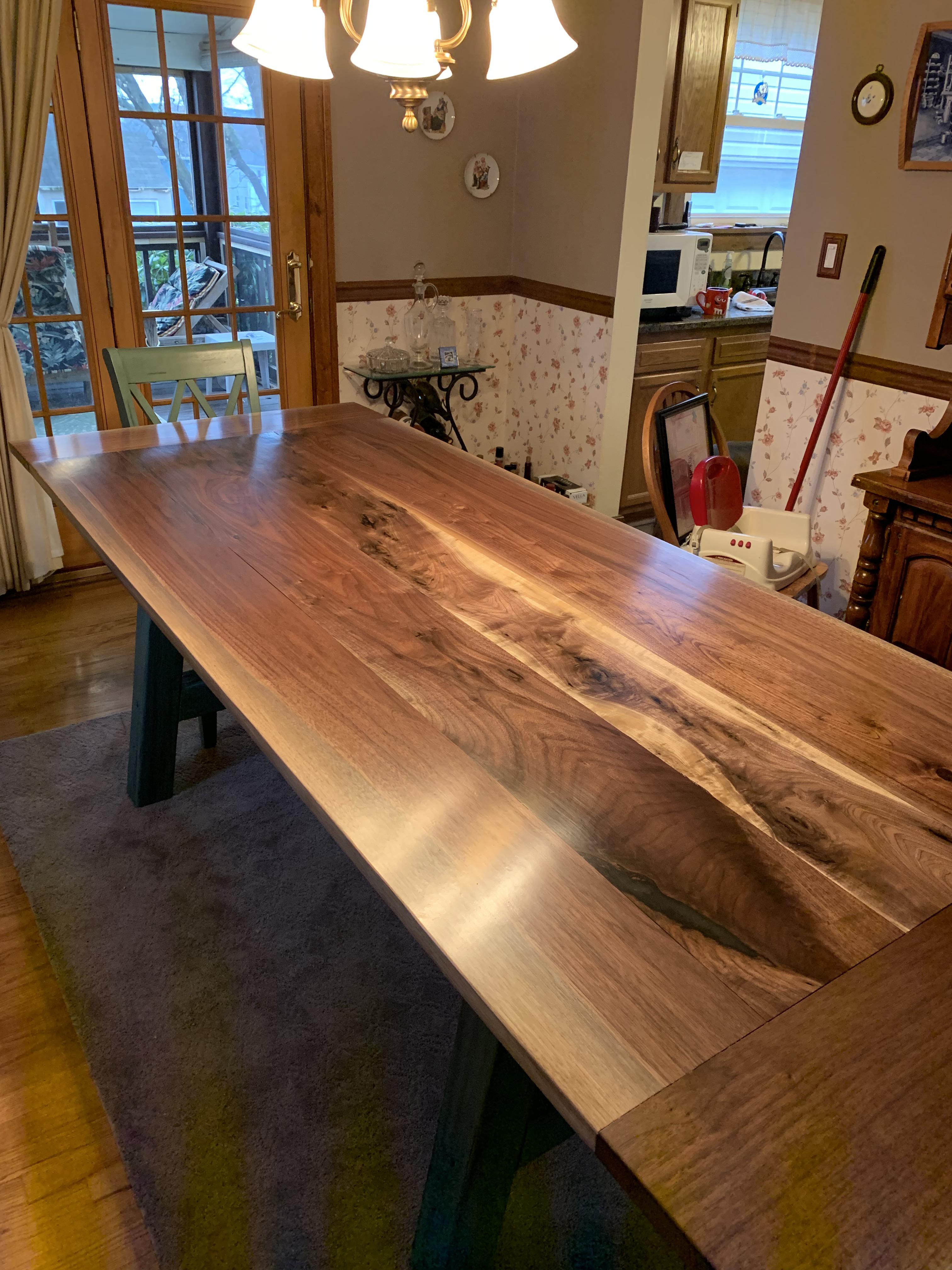 First “large” woodworking project. Made a dining room table with a black walnut top (102” x 40