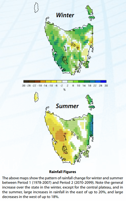 Projected Tasmanian rainfall change between periods 19782007 and 2070