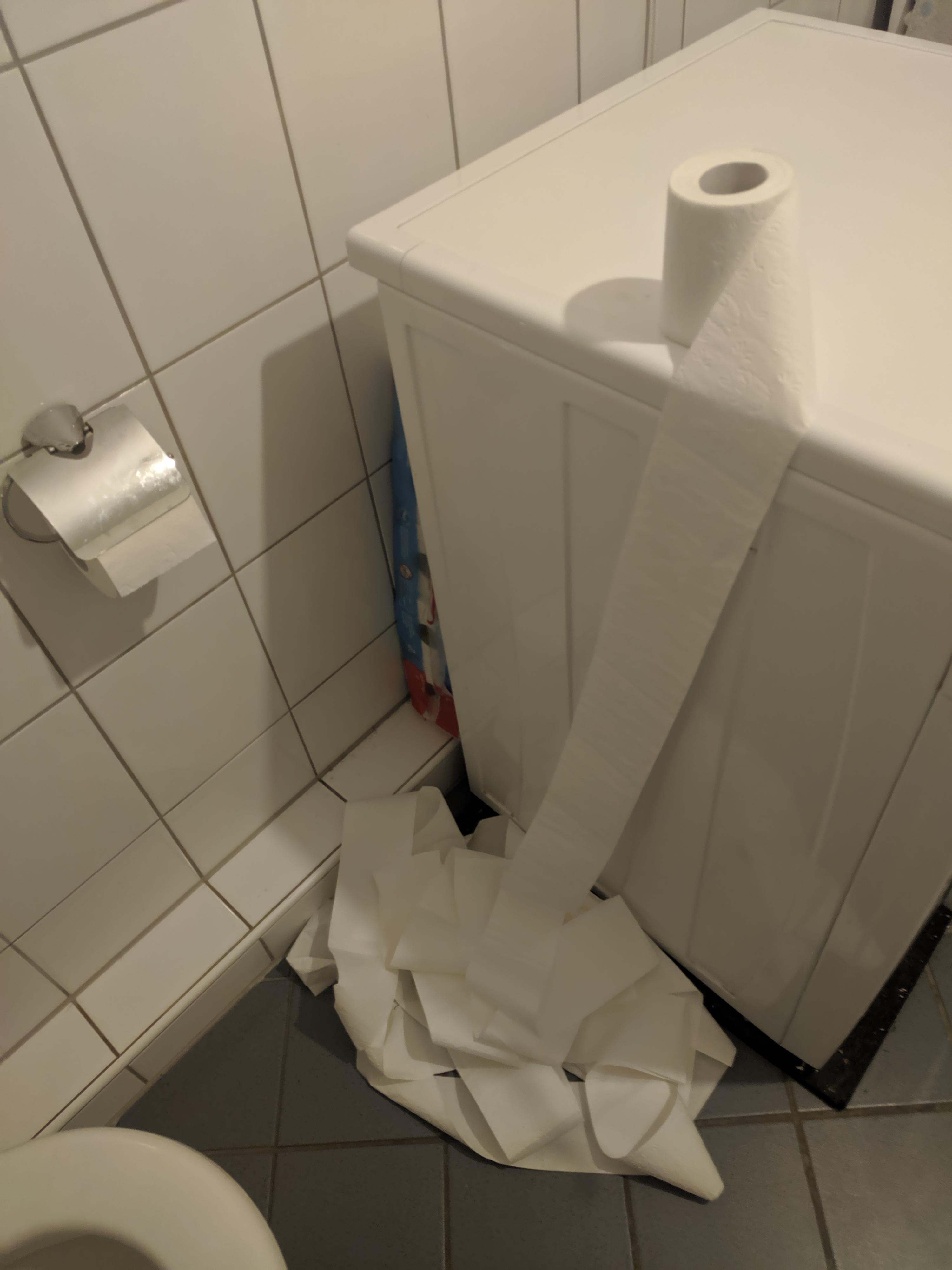 This toilet paper unrolling perfectly because my washing machine starts