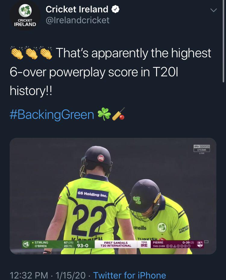 Ireland smash the highest power play score in T20i History