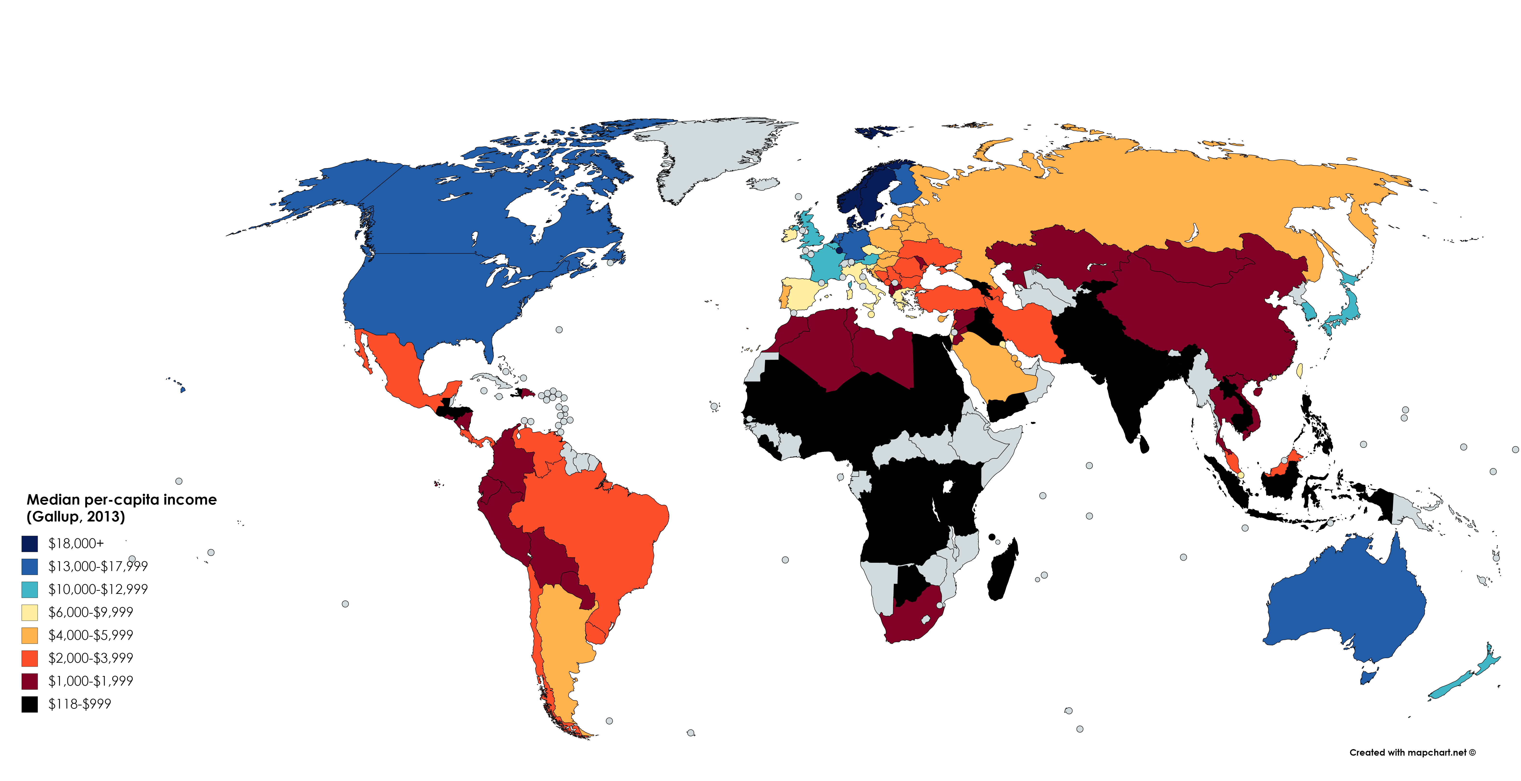 Median percapita (Gallup, 2013) r/MapPorn