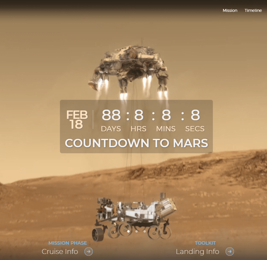 The Mars Perseverance rover will touch down in 88 days, 8 hours, 8