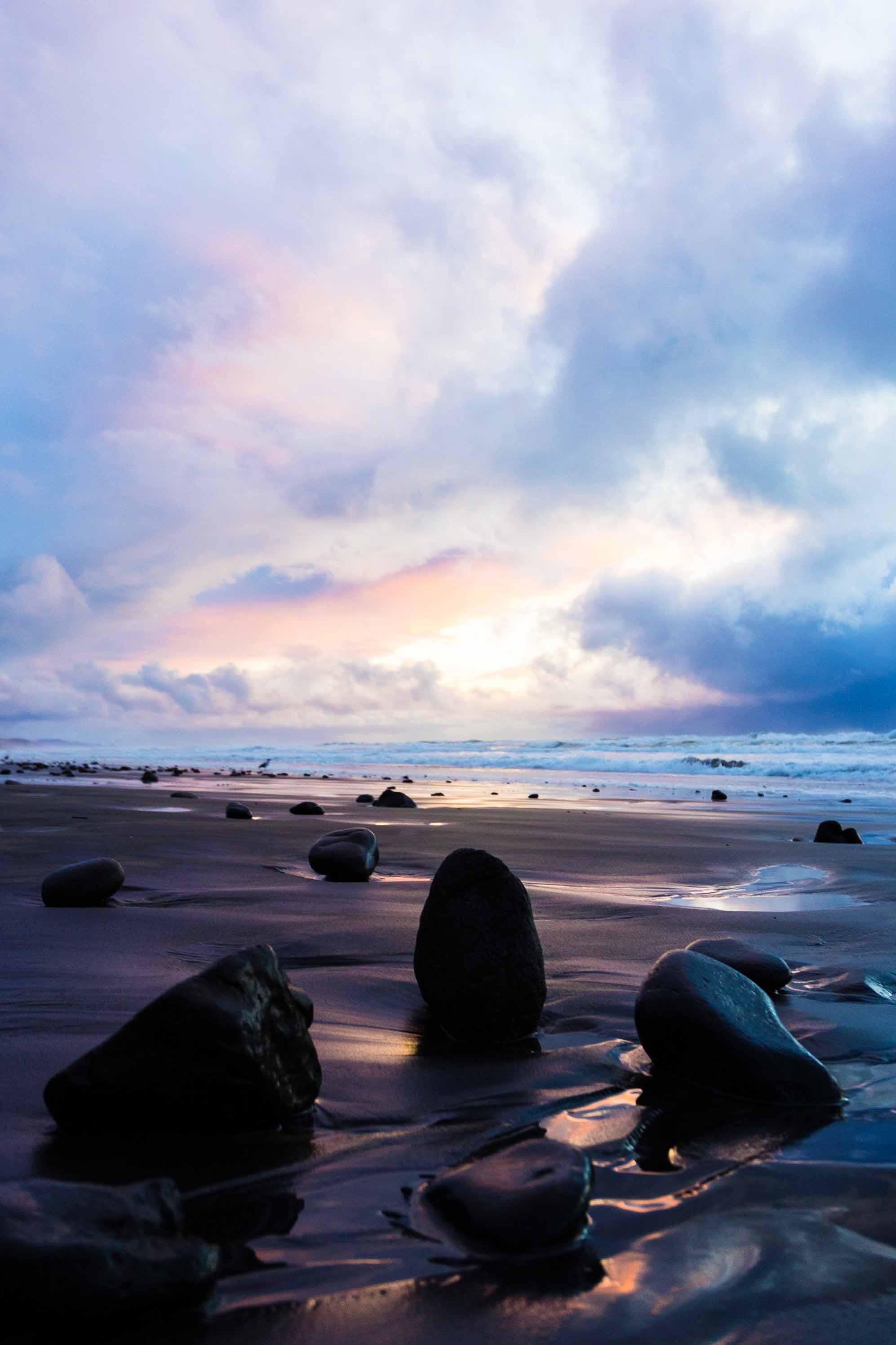 A vibrant and stormy sunset on the Oregon coast, Lincoln City, OR, USA