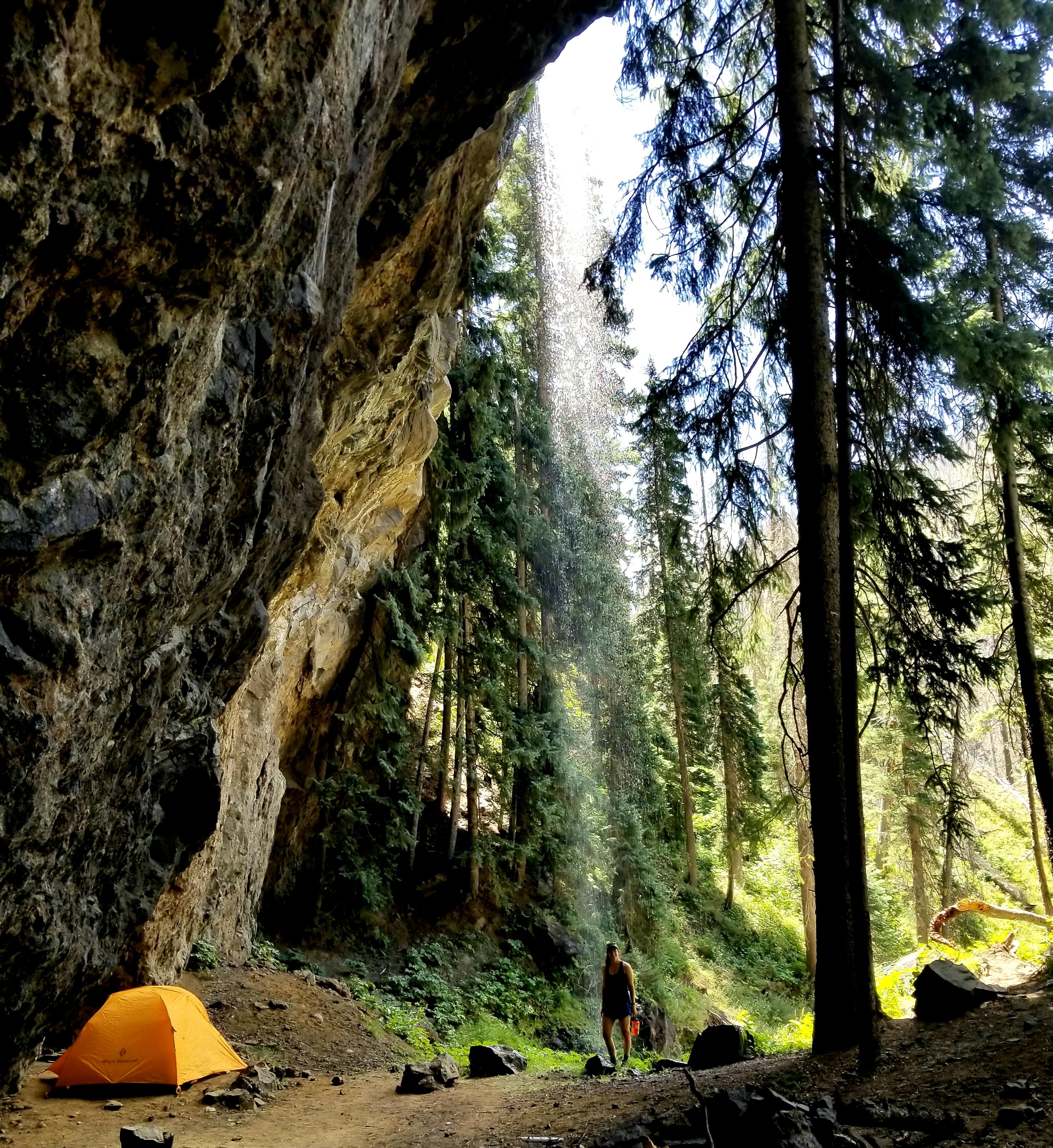 Campsite under a waterfallWeminuche Wilderness, CO r/camping