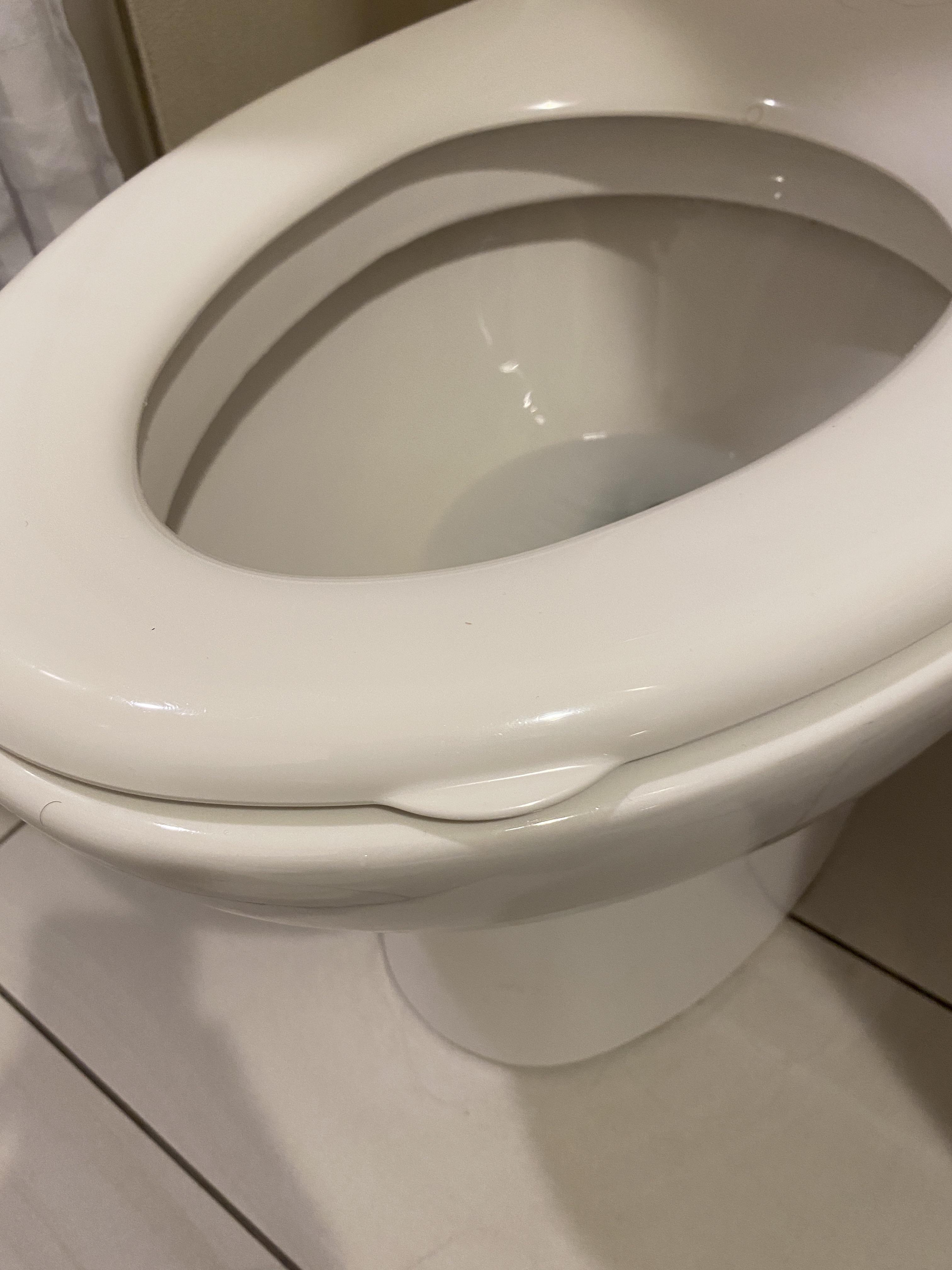 This hotel toilet seat has a tab to lift from r/mildlyinteresting