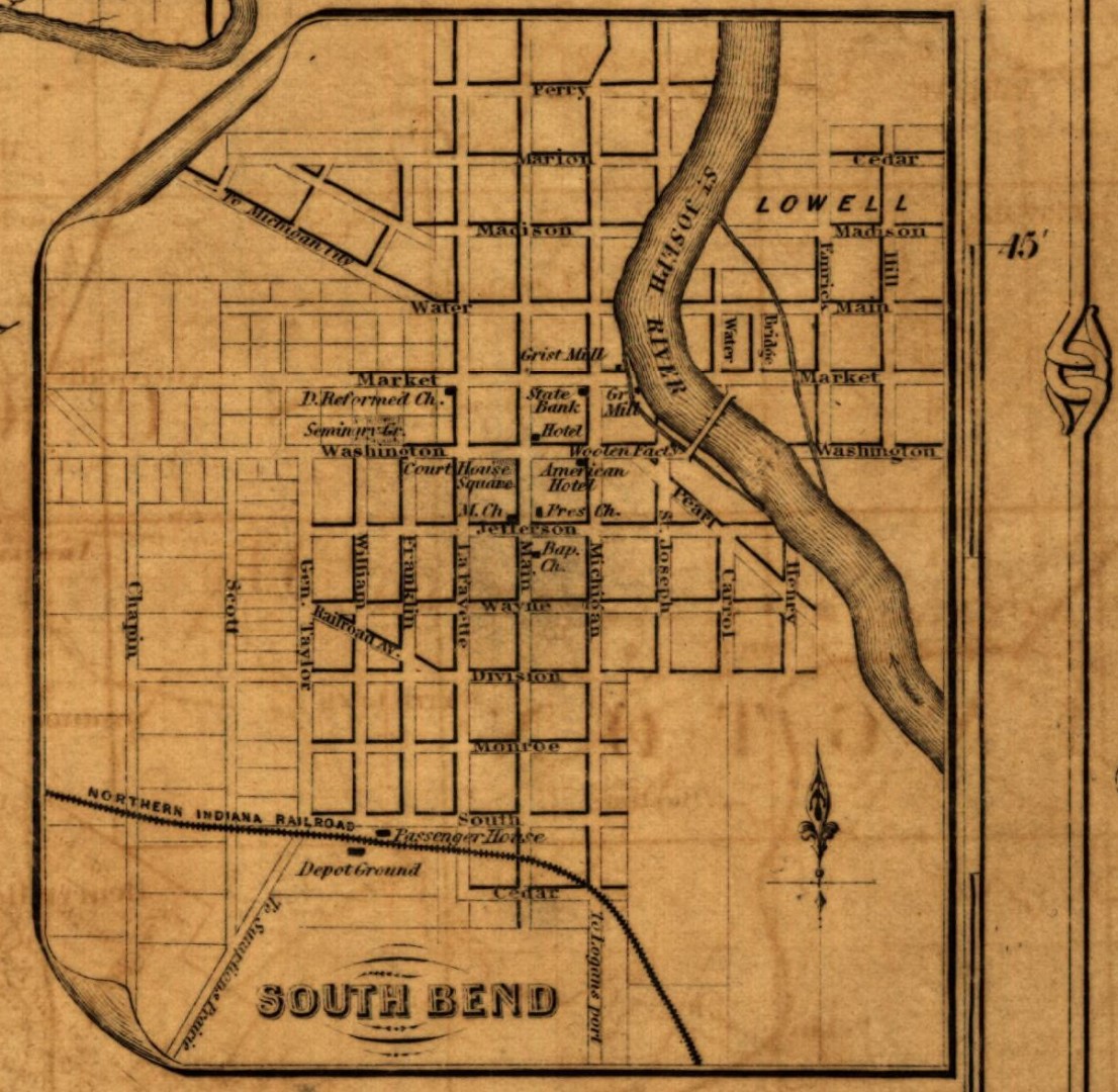 Possibly oldest existing map of South Bend. Dated 1852 when SB was