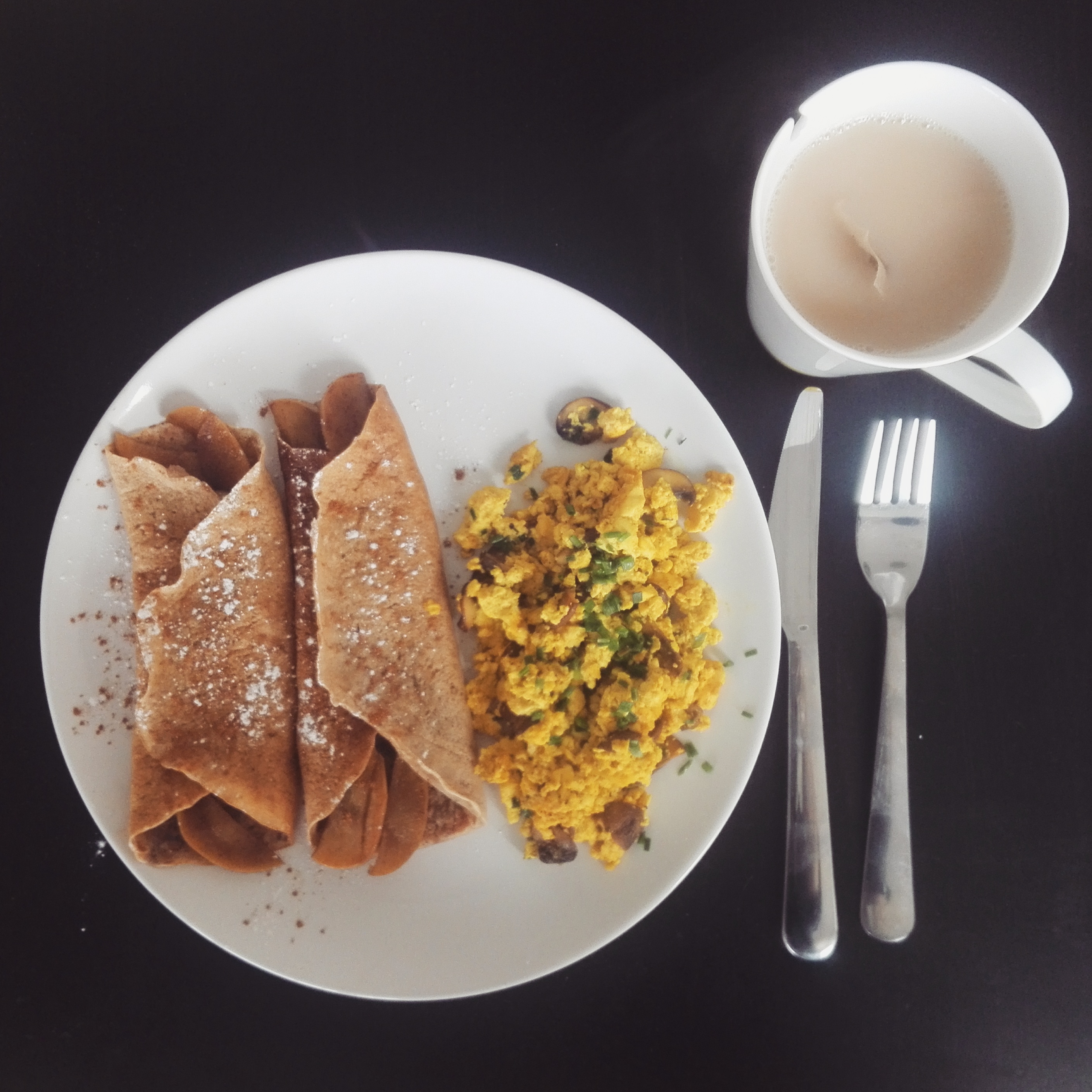 Sweet and savory vegan breakfast scrambled tofu with mushrooms and