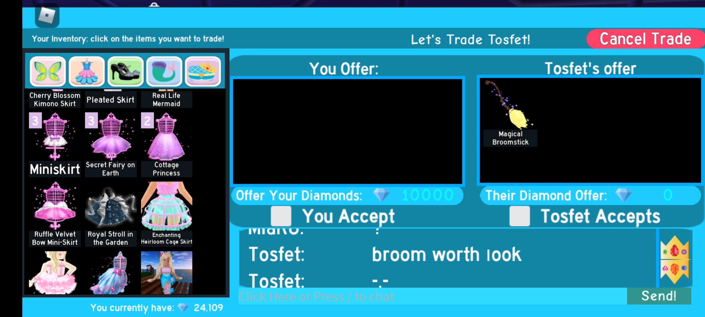 This girl was saying a broom is worth a 100k XD r/RoyaleHigh_Roblox