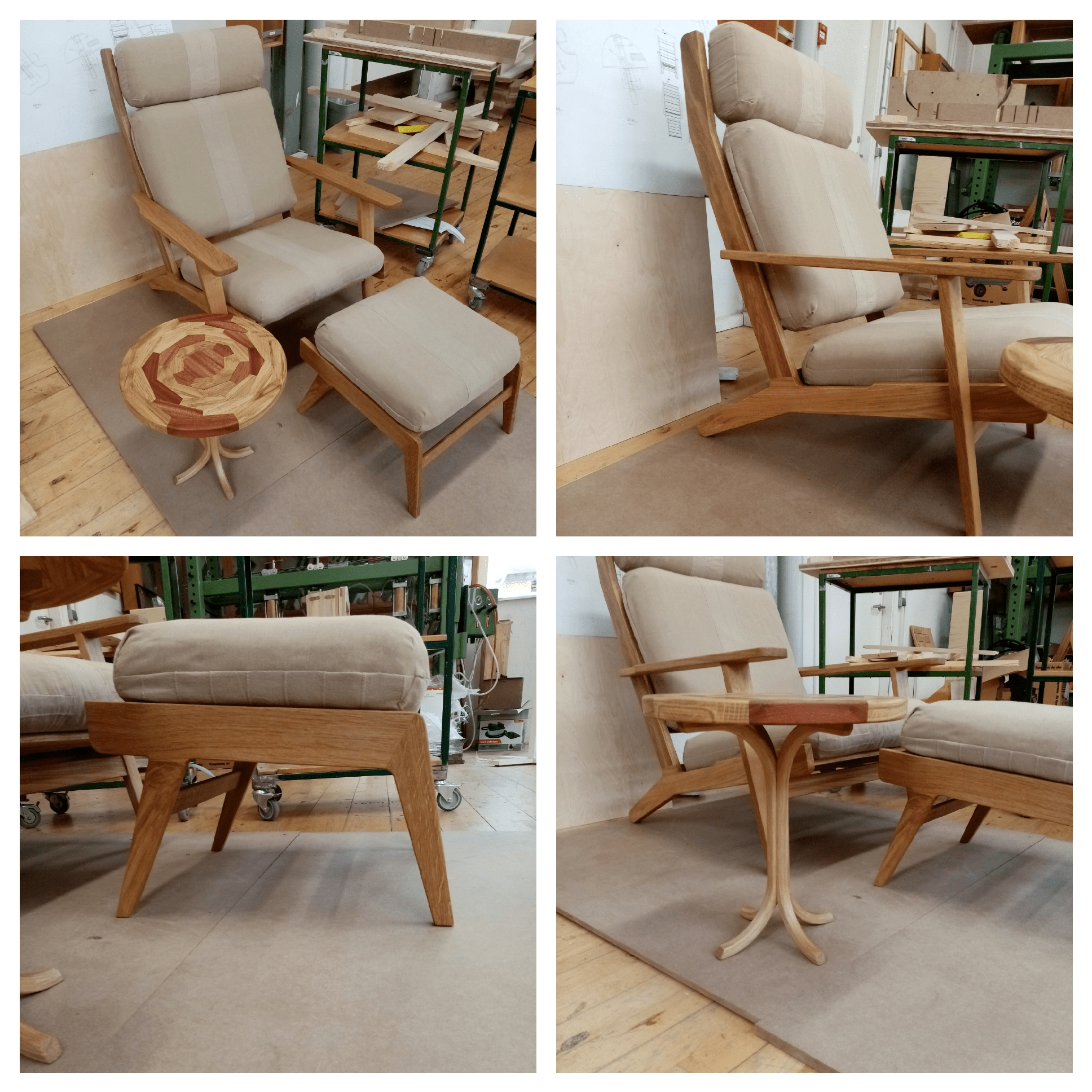 Just made this chair, foot stool and side table while studying to