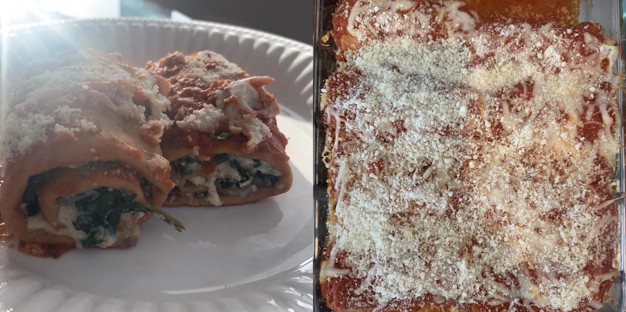 I made cheesy spinach lasagna rollups with the Crepini egg wraps! Each