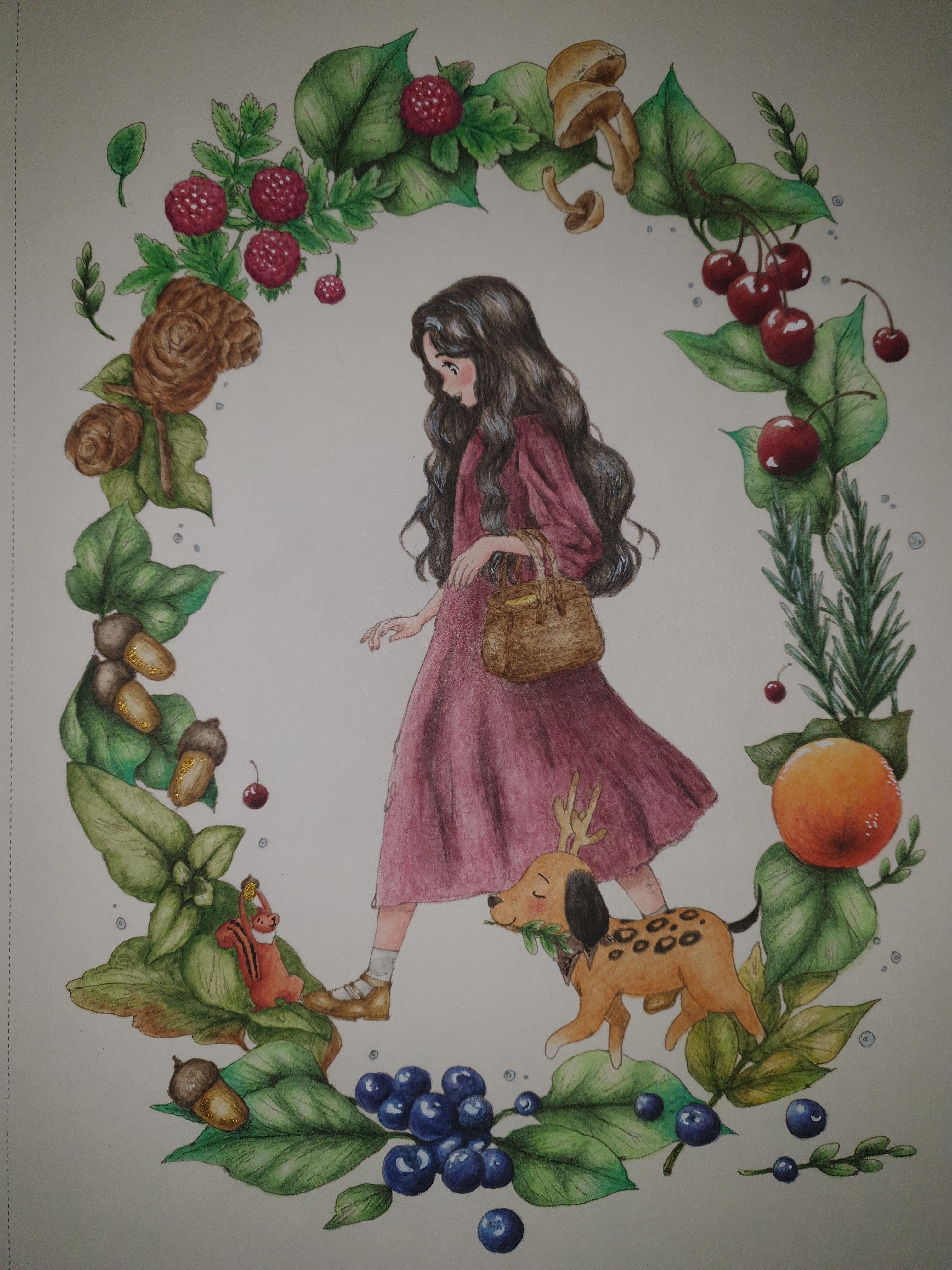 Watercolor pencils in the forest girl coloring book r/Coloring