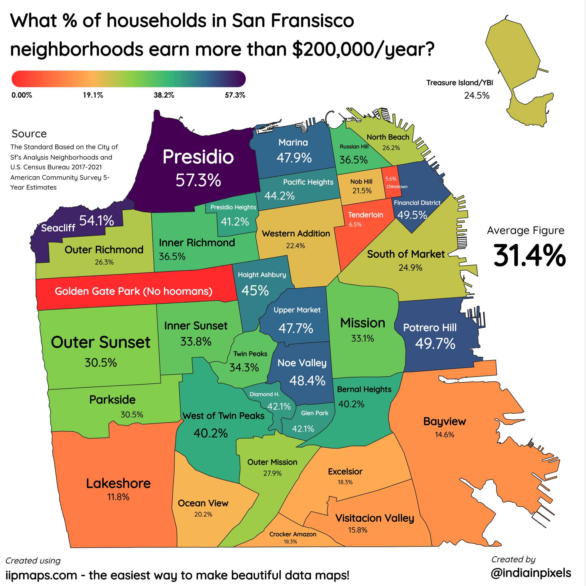 What percentage of San Fransisco neighborhoods earn more that 200K a
