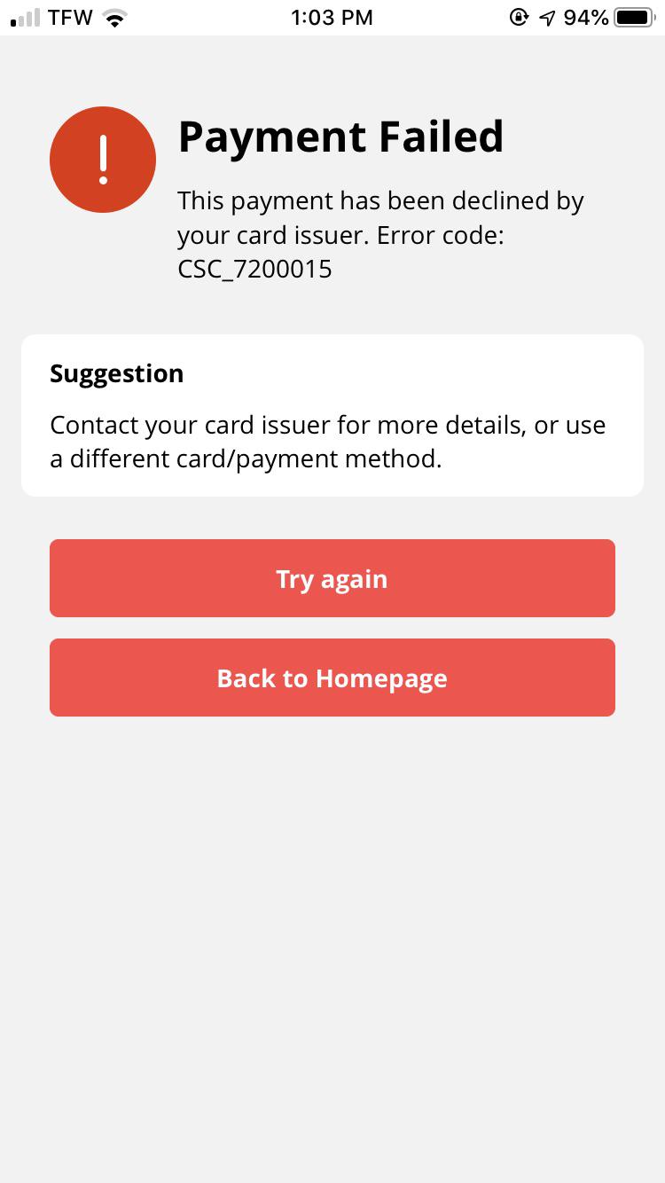 I’m trying to pay with a visa gift card and it won’t work. Help r