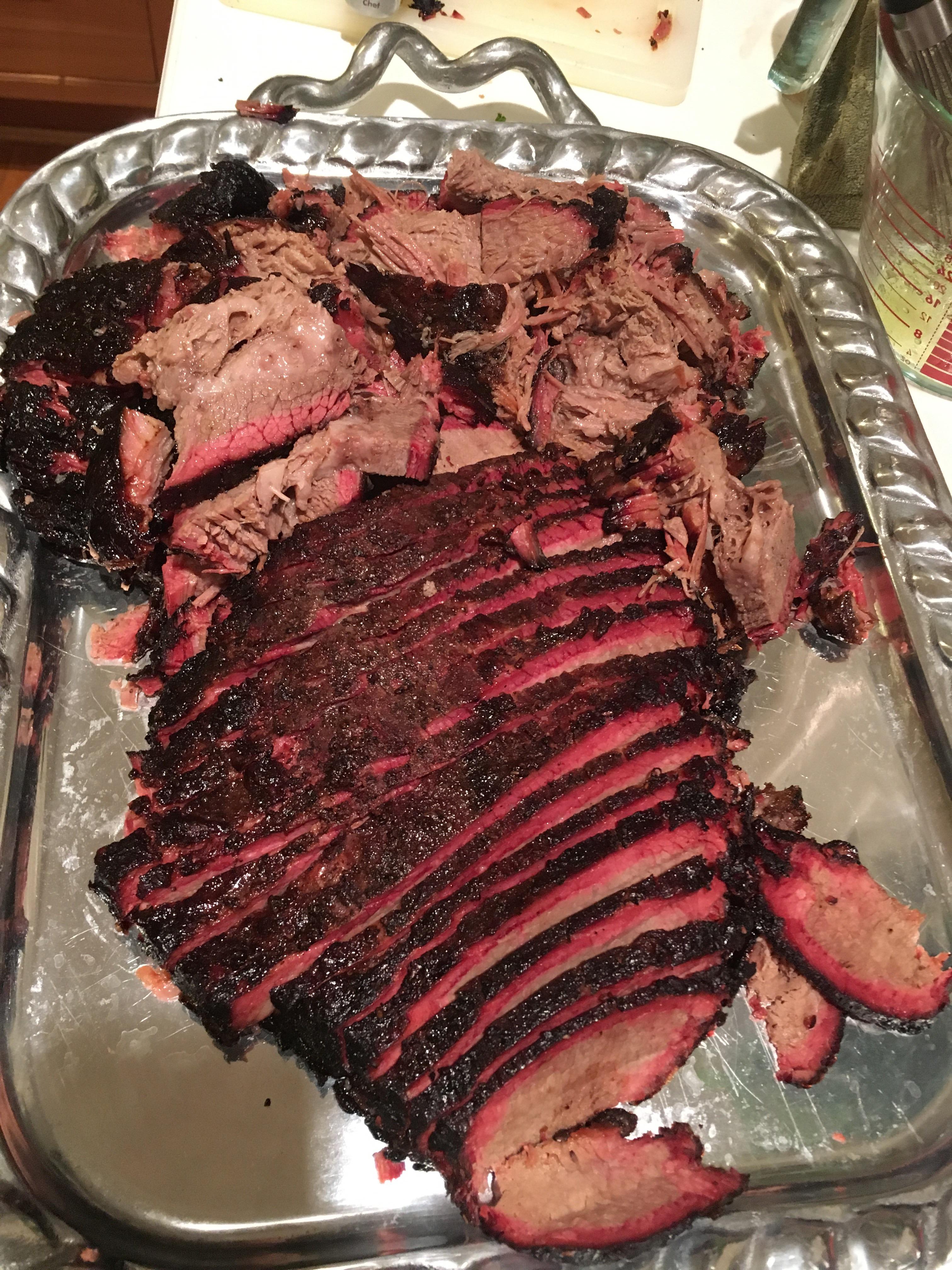 Prime brisket from Costco, snake method with mesquite, 12.5 lbs. smoking
