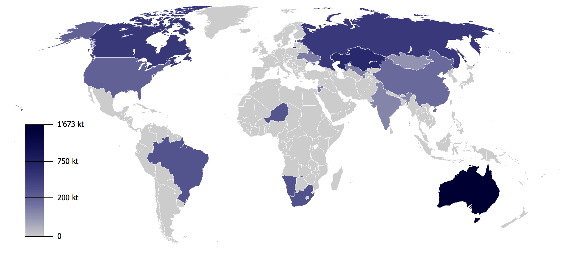 Map of countries with the largest uranium reserves r/MapPorn
