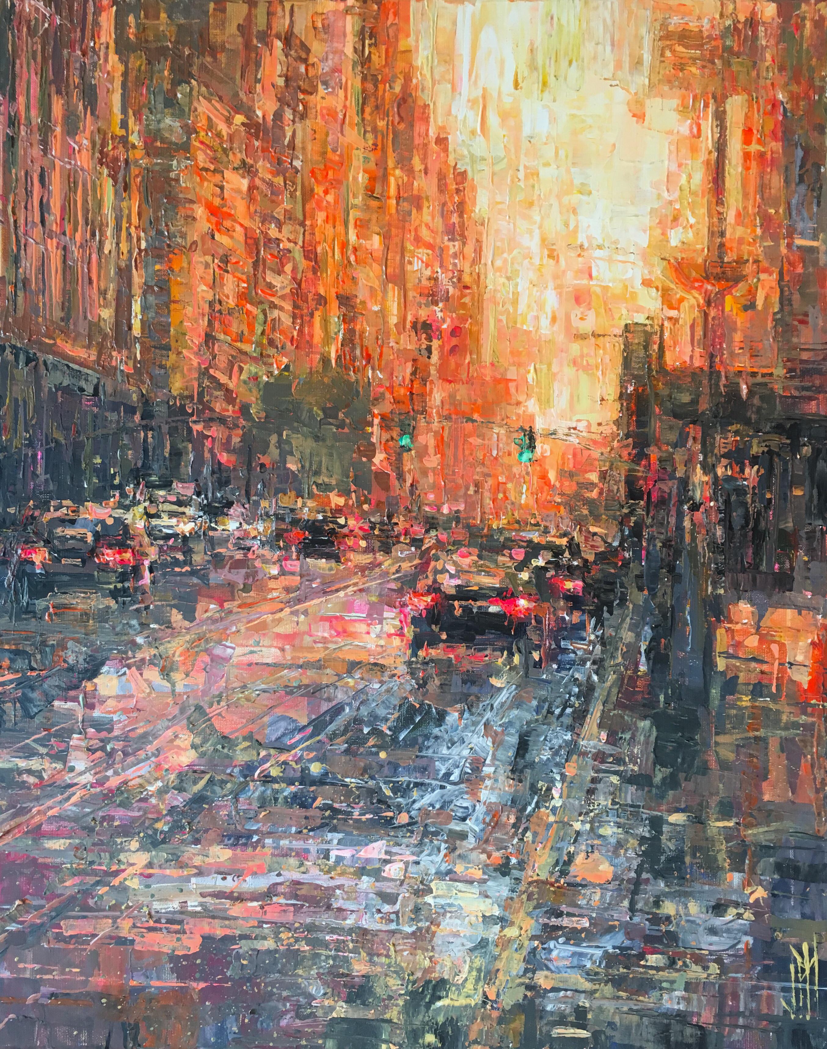 Painting I did of a Manhattan sunset. r/nyc