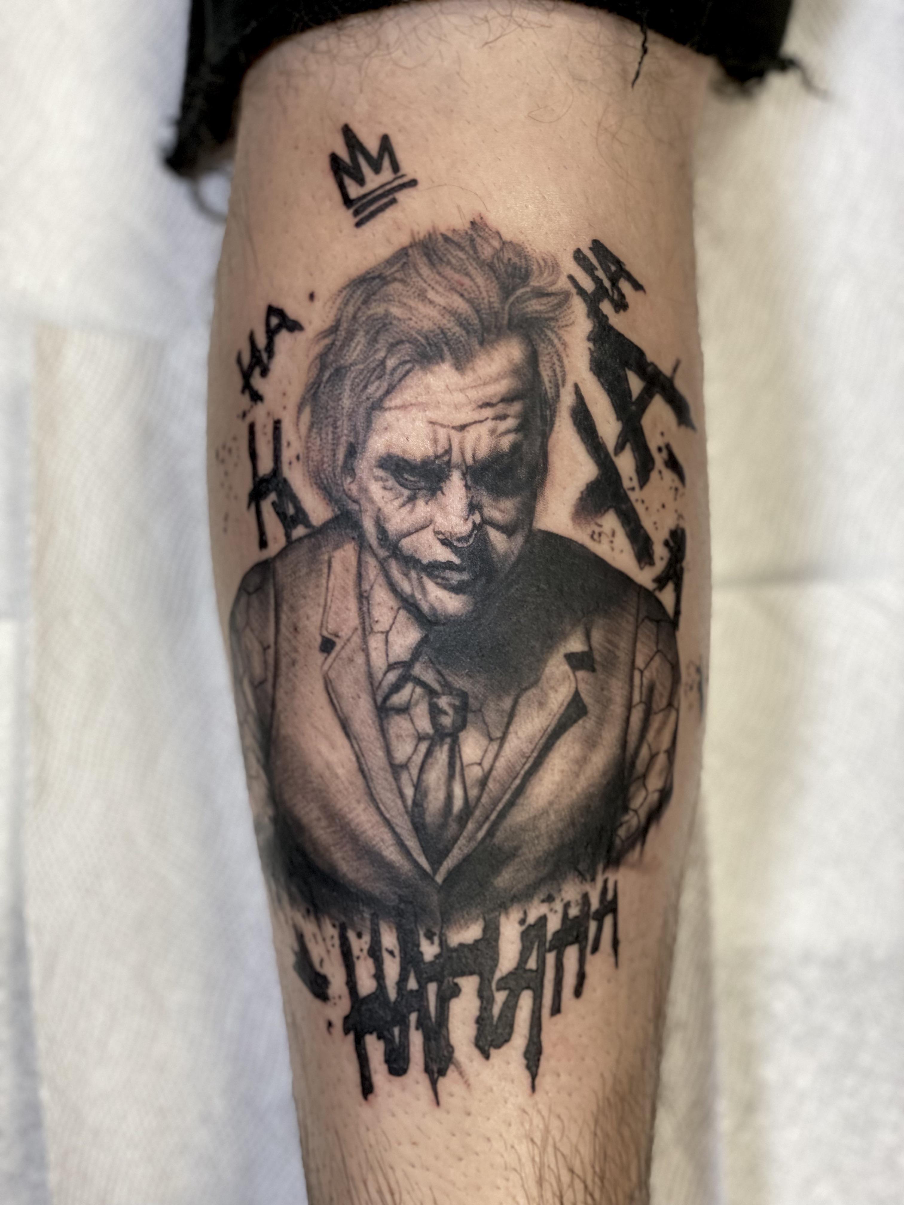Joker tattoo by me erick.tattoo at the Kingdom Tattoo Co in Danvers