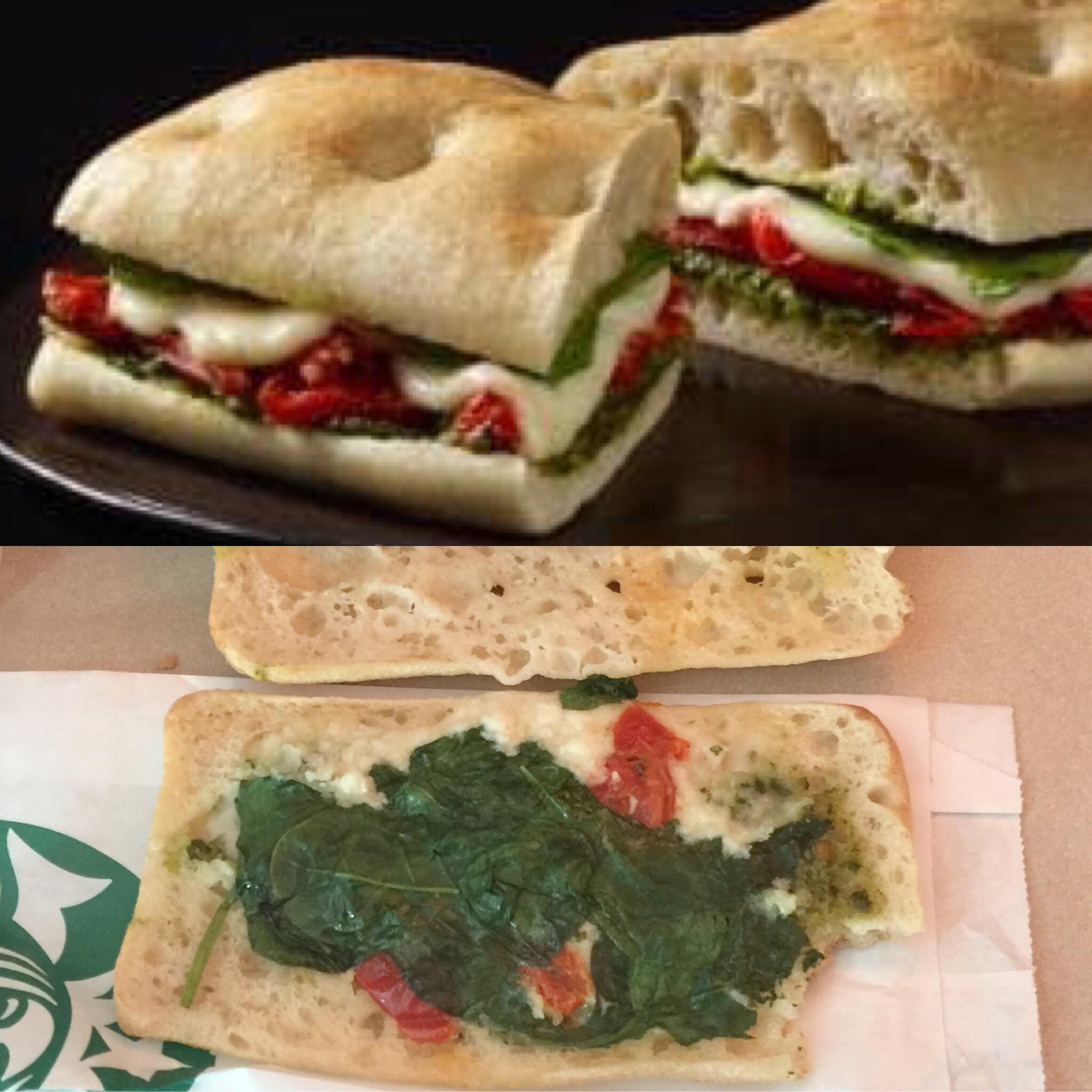 Starbucks Tomato, Pesto, Spinach & Mozzarella Sandwich. Yum. _ r