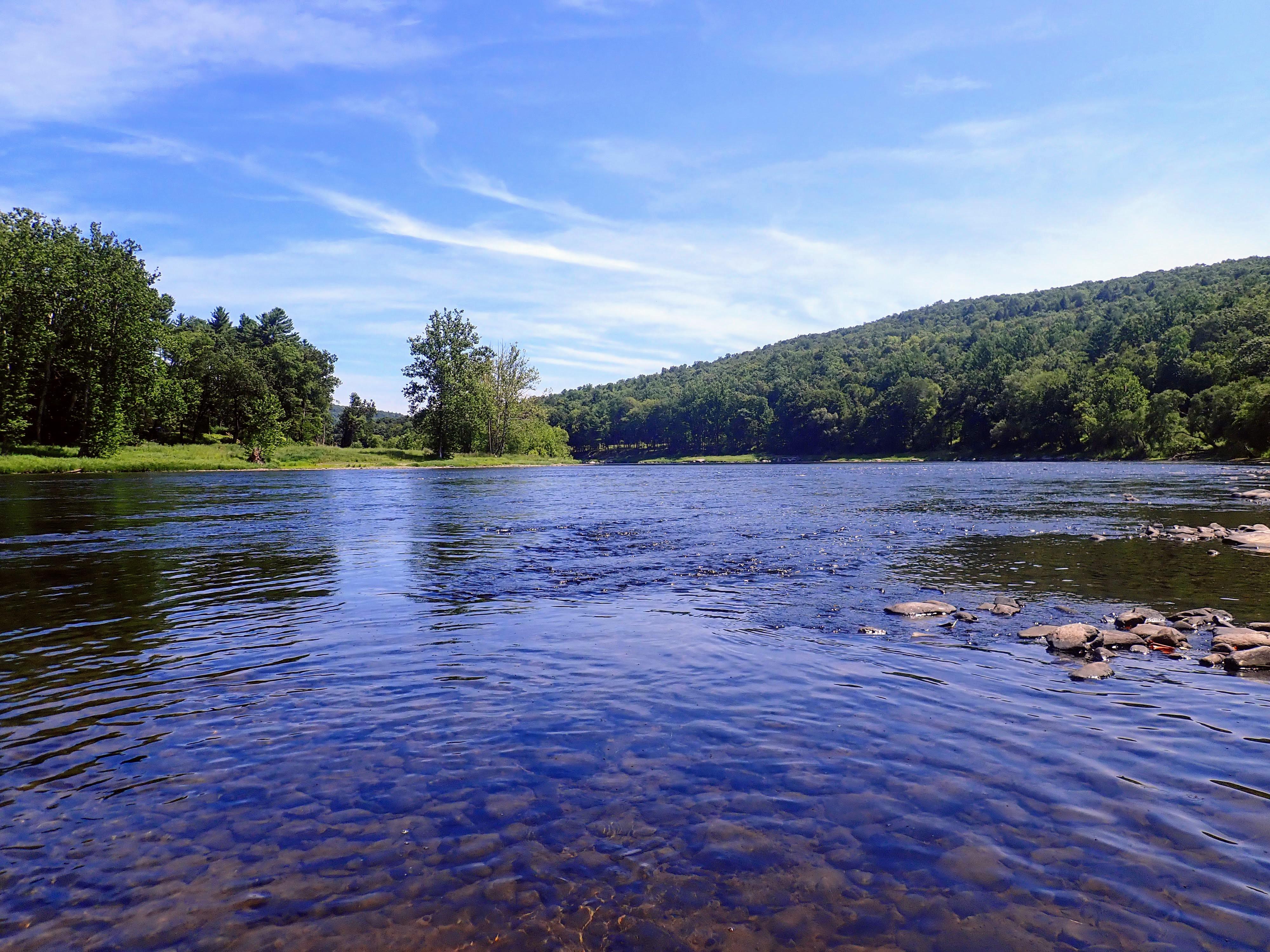 The sparkling, clear waters of the Upper Delaware River Lackawaxen