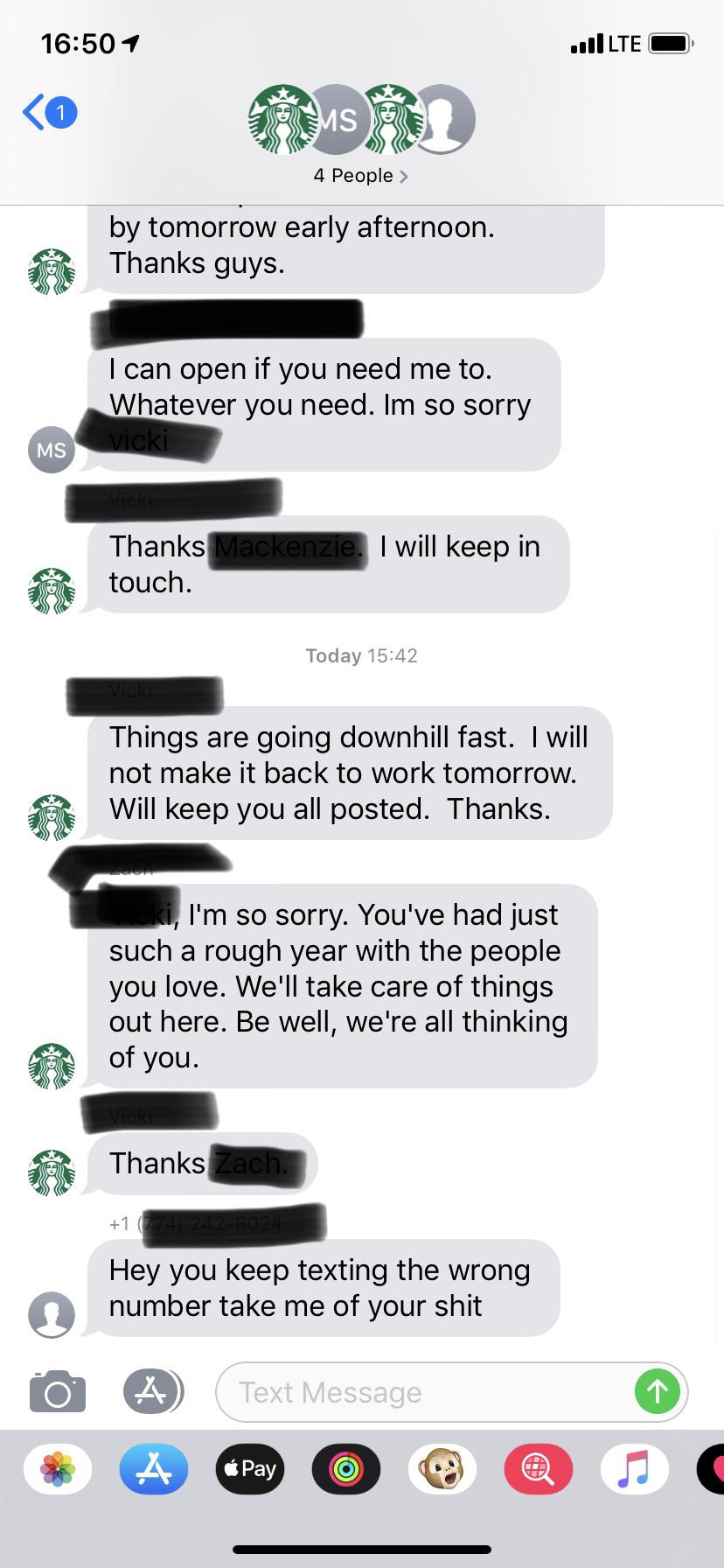 My boss is going through it and our group message got REAL r/texts
