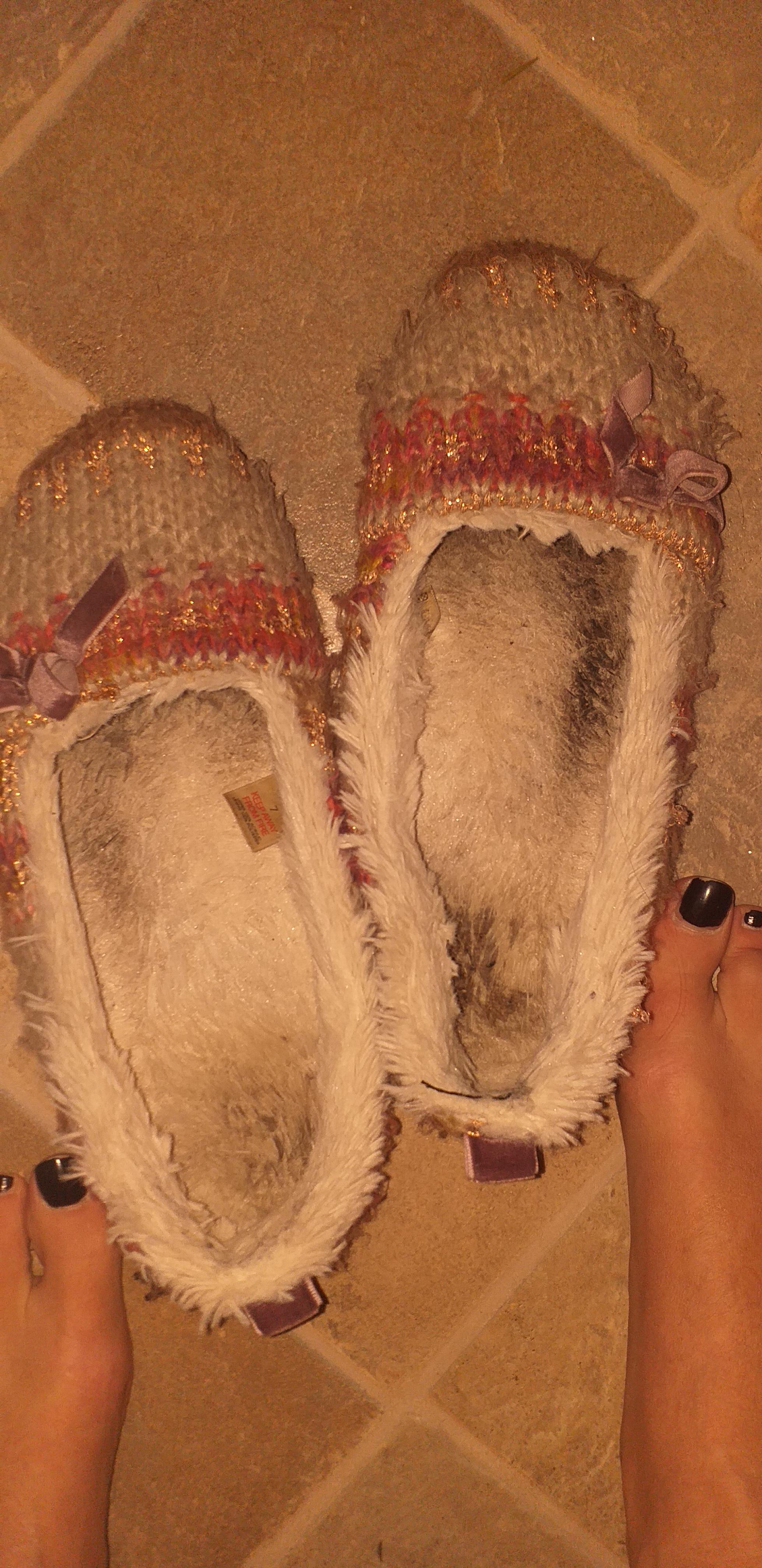 Smelly much loved and much worn slippers. Trashed shoes available. Also