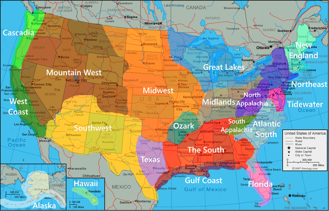 Annotated Map Of Usa 3rd New and Improved Regions of the United States MapPorn