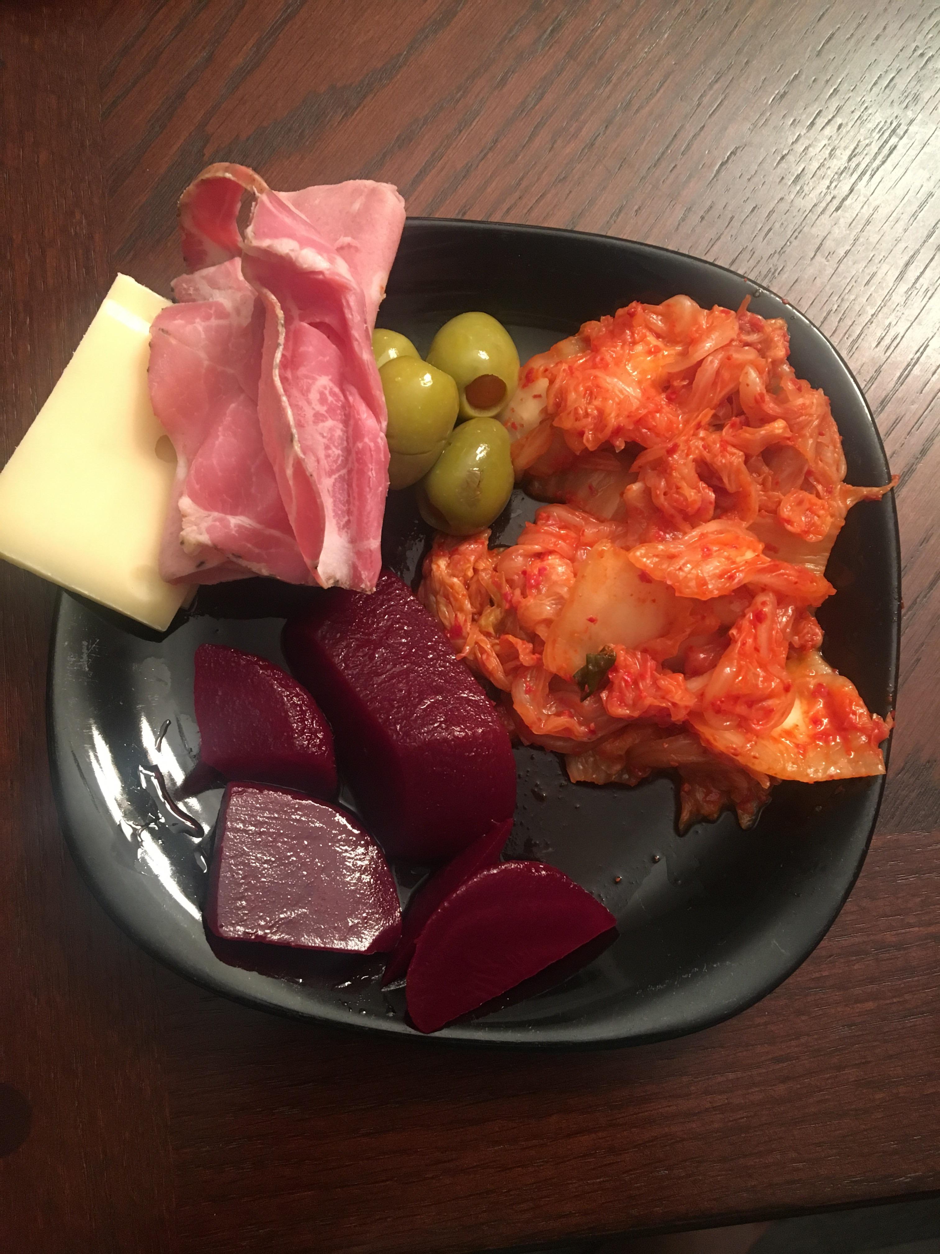 Late night colourful and lower calories snack, kimchi, pickled beets