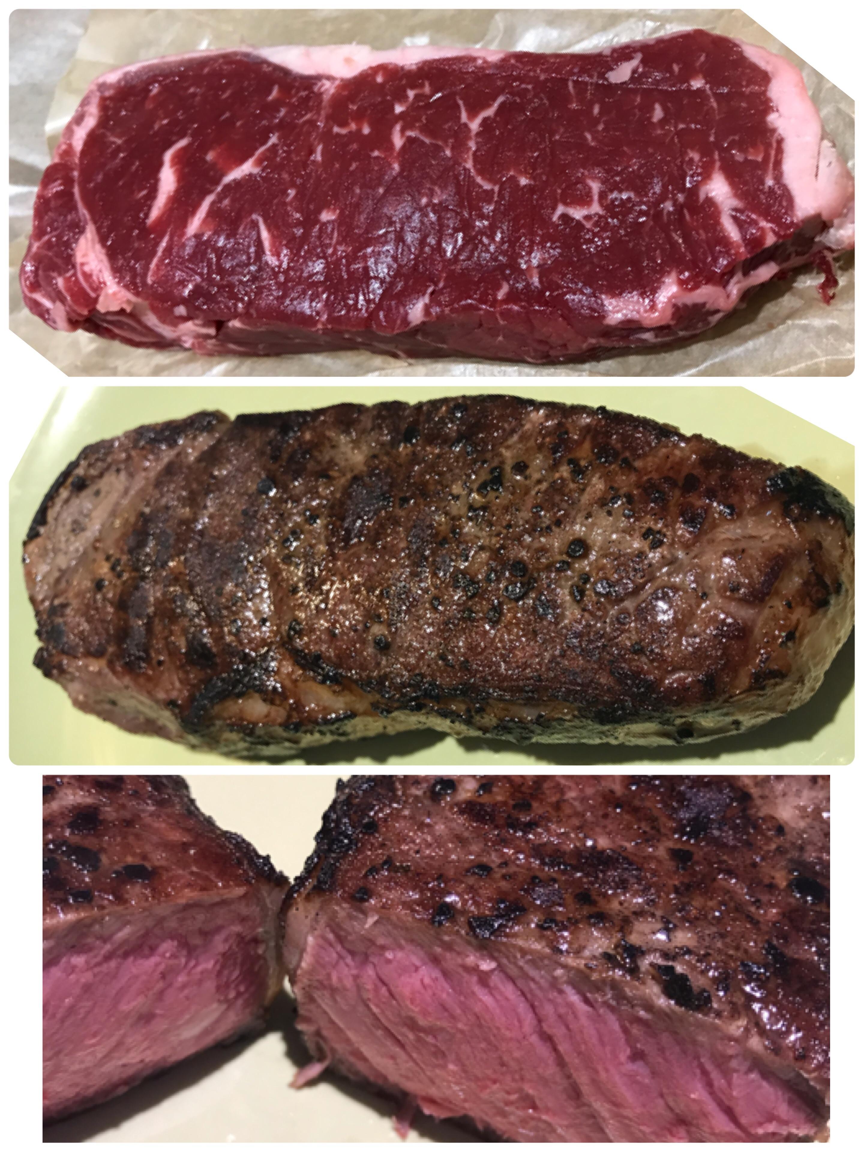 Dry aged New York Sous Vide at 128F for 2hours then cast iron r/steak