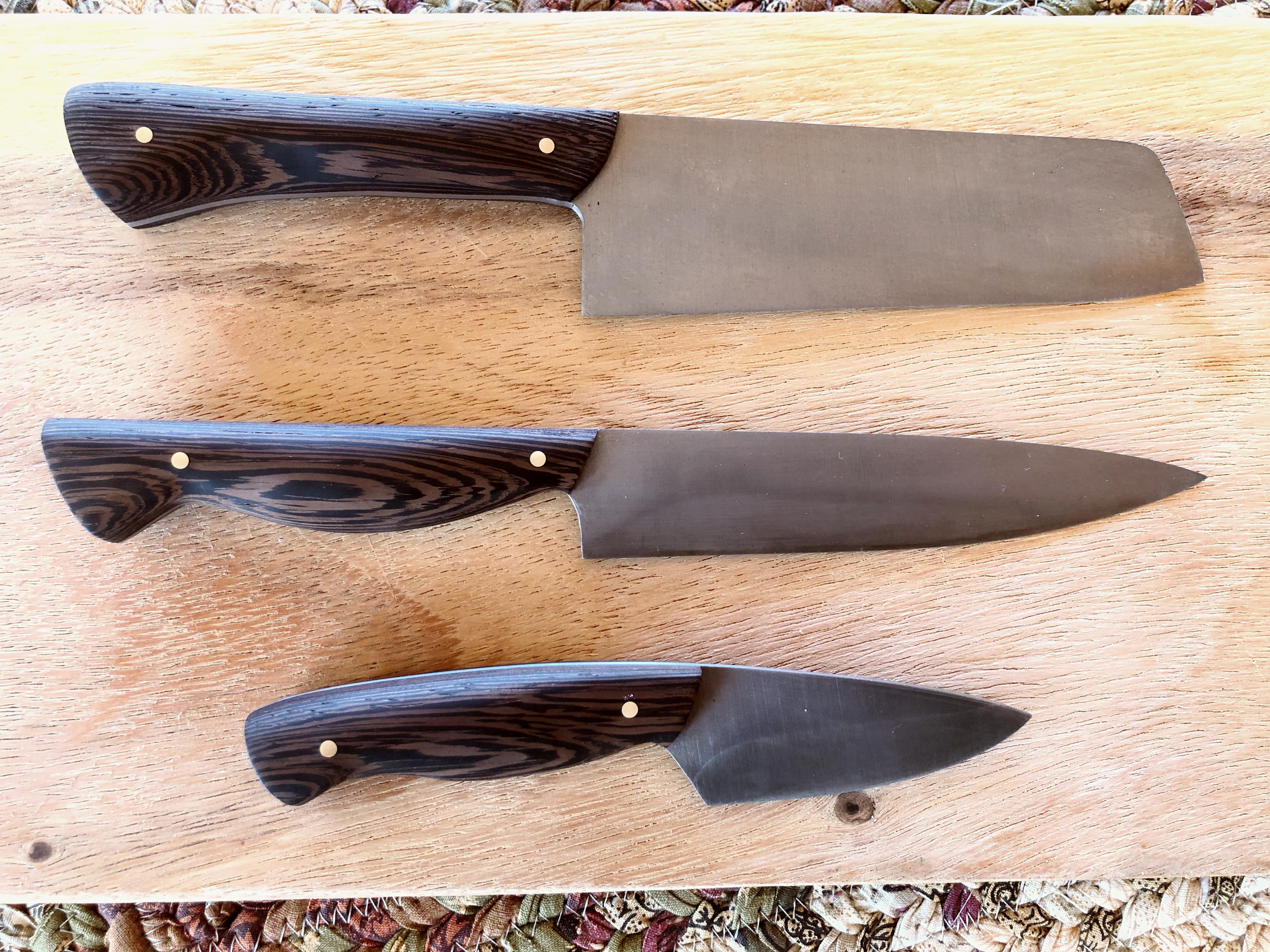 Set of 3 Kitchen Knives I Finished Up For a Customer. The Patina Came