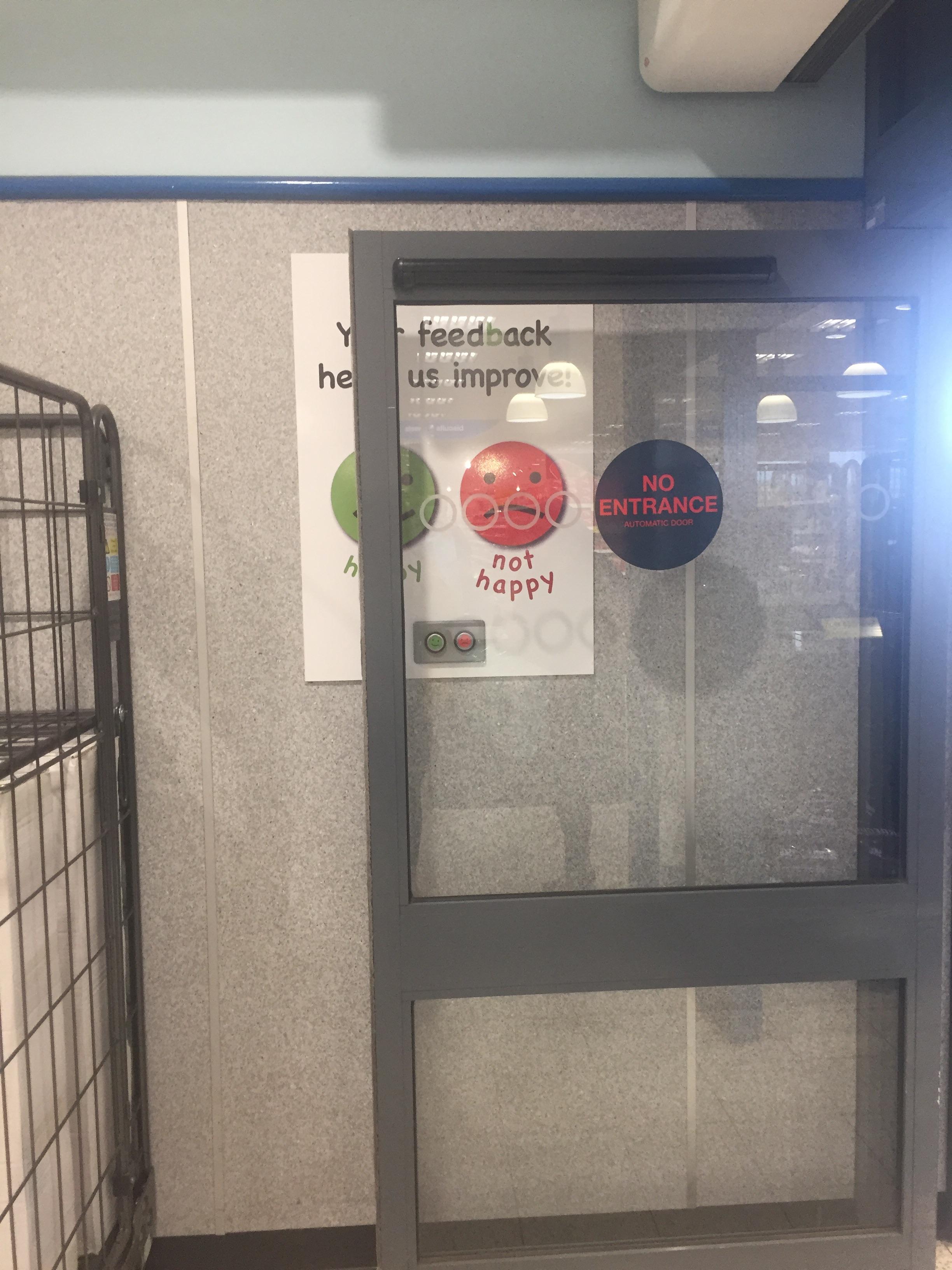 The feedback button is conveniently behind the automatic door... [Home Bargains, Southport] r