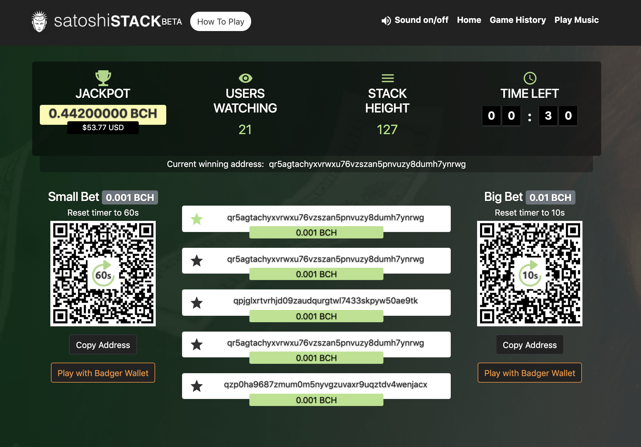 The latest game from Satoshi DICE is here! Be sure to tell all your friends about Satoshi Stack