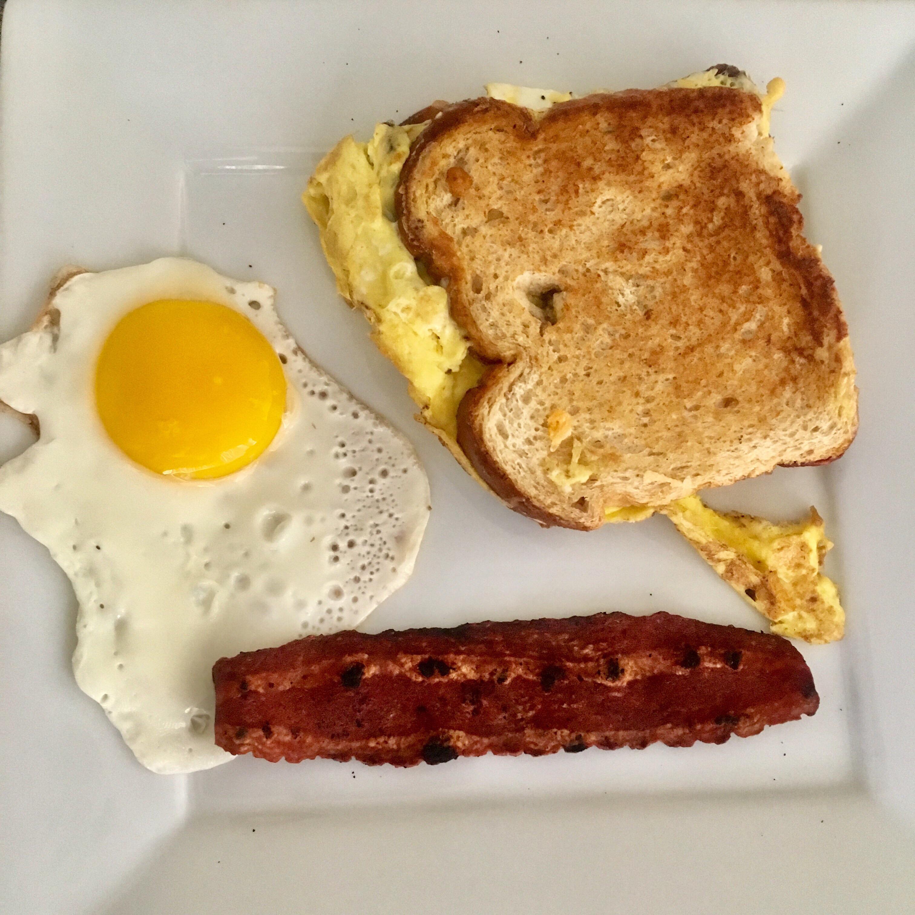 Sunday morning Turkey bacon, egg, and cheese breakfast sandwich with