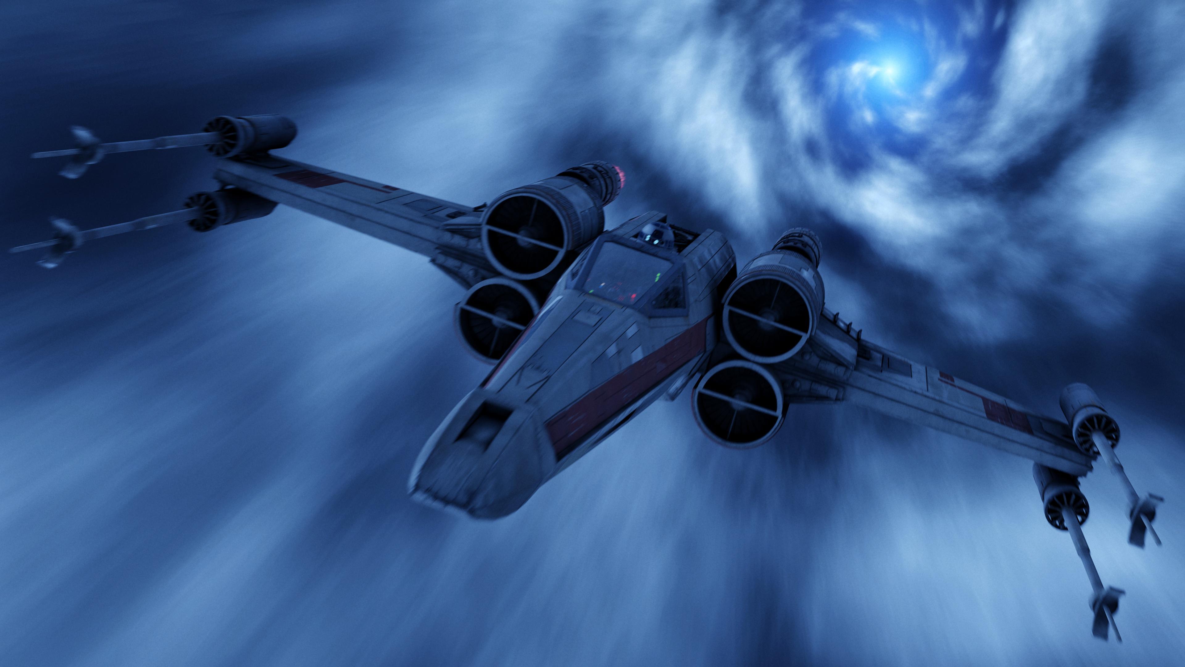 XWing takes a shortcut through hyperspace (new 4k rendered wallpaper