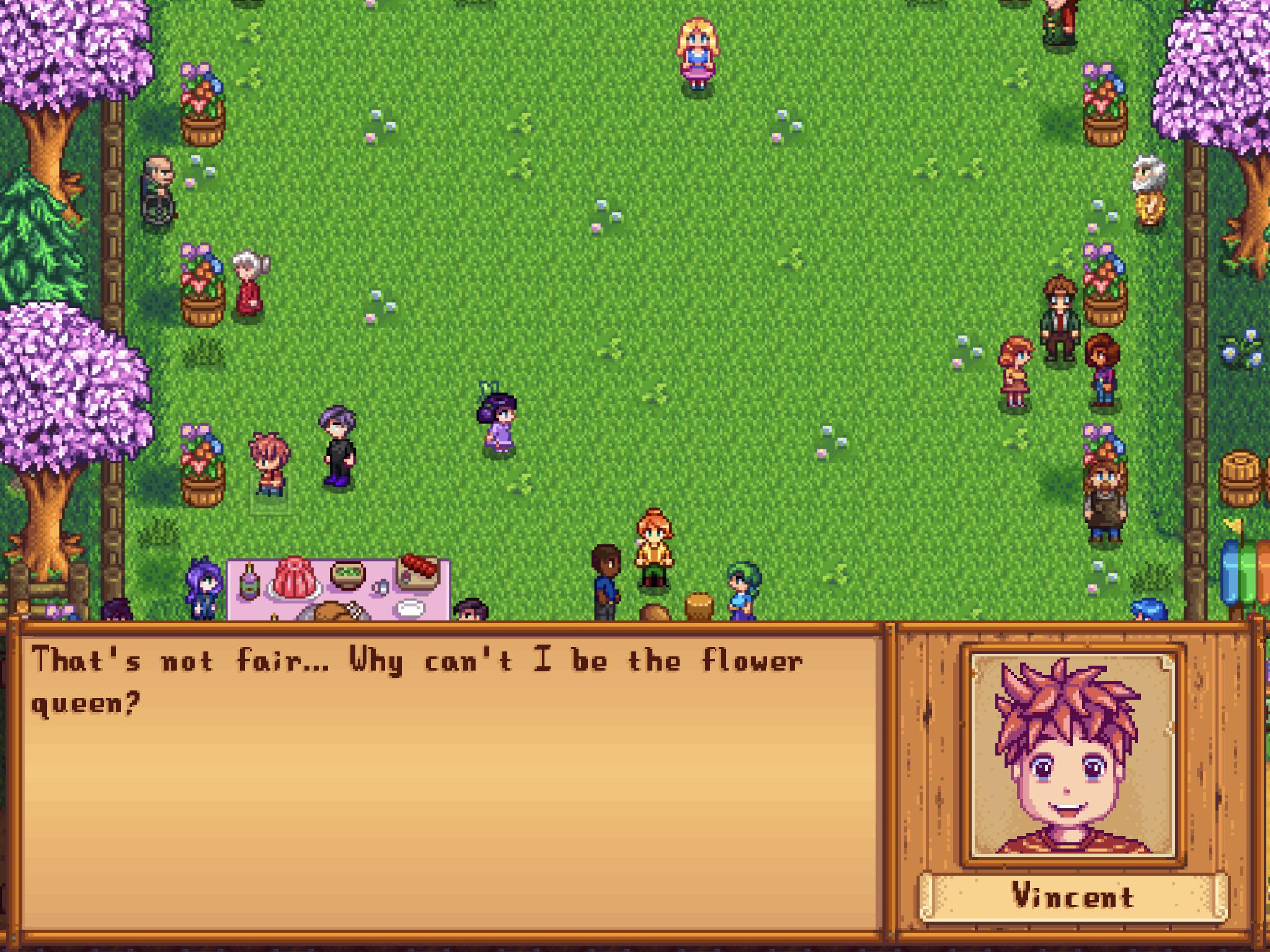 Aww Vince you can be the flower queen! r/StardewValley
