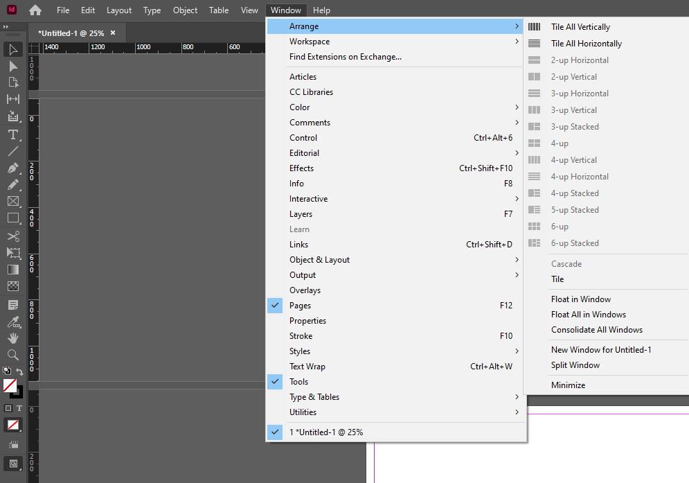 I want to view my pages sidebyside, but my "Window > Arrange" options
