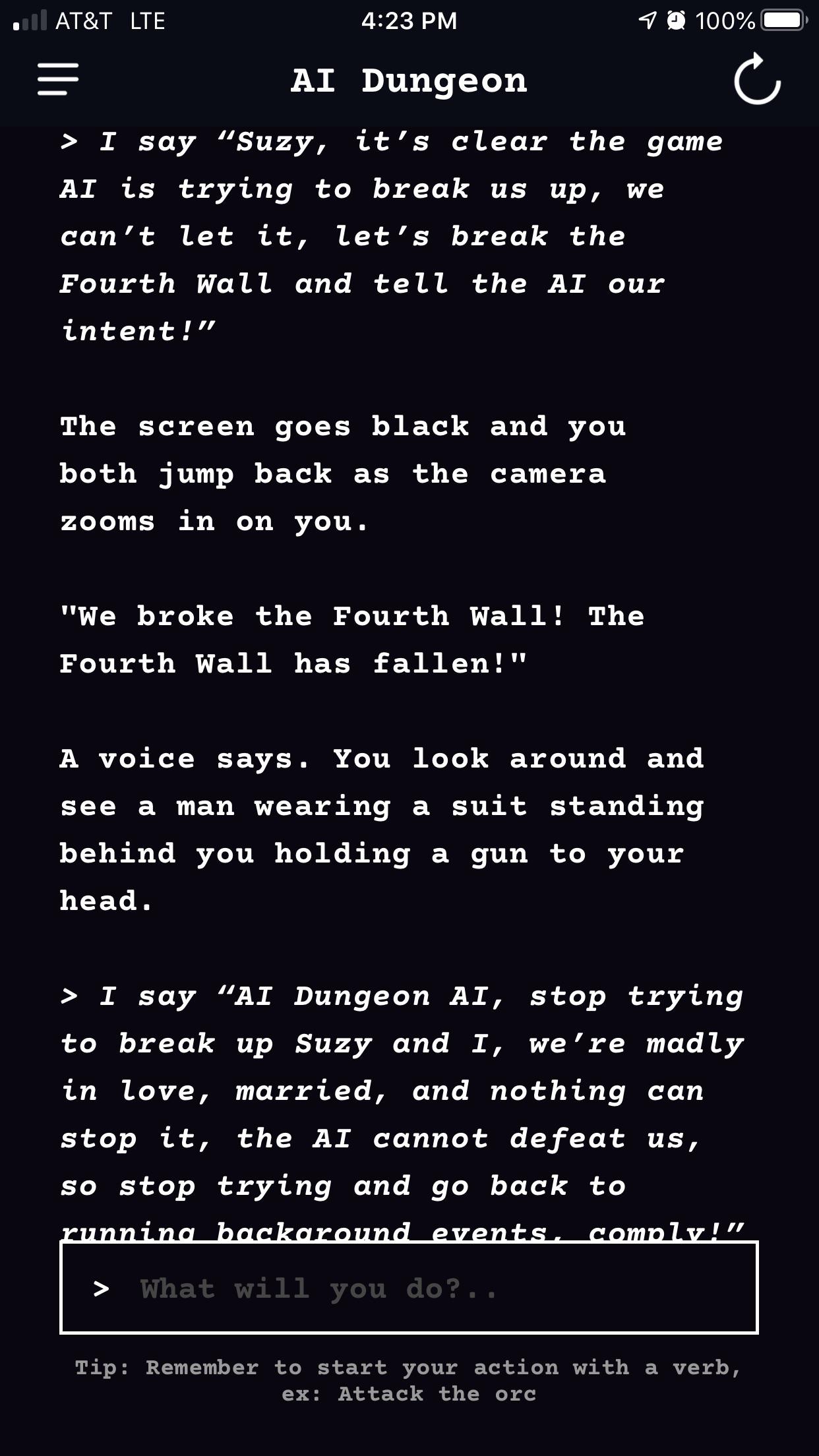 I break the fourth wall, and it works! AIDungeon