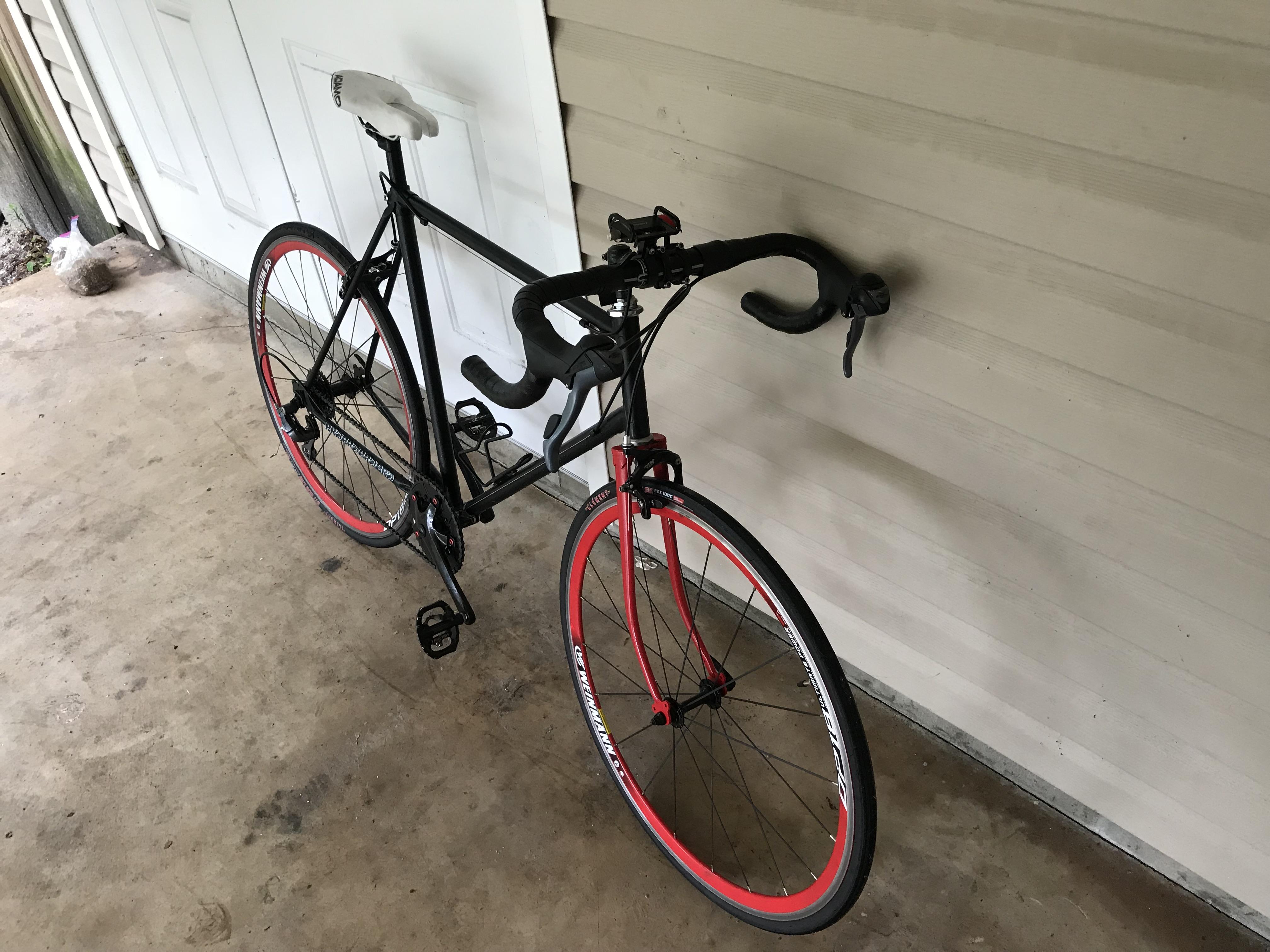 First road bike, first steel bike, first project bike. Finally up and