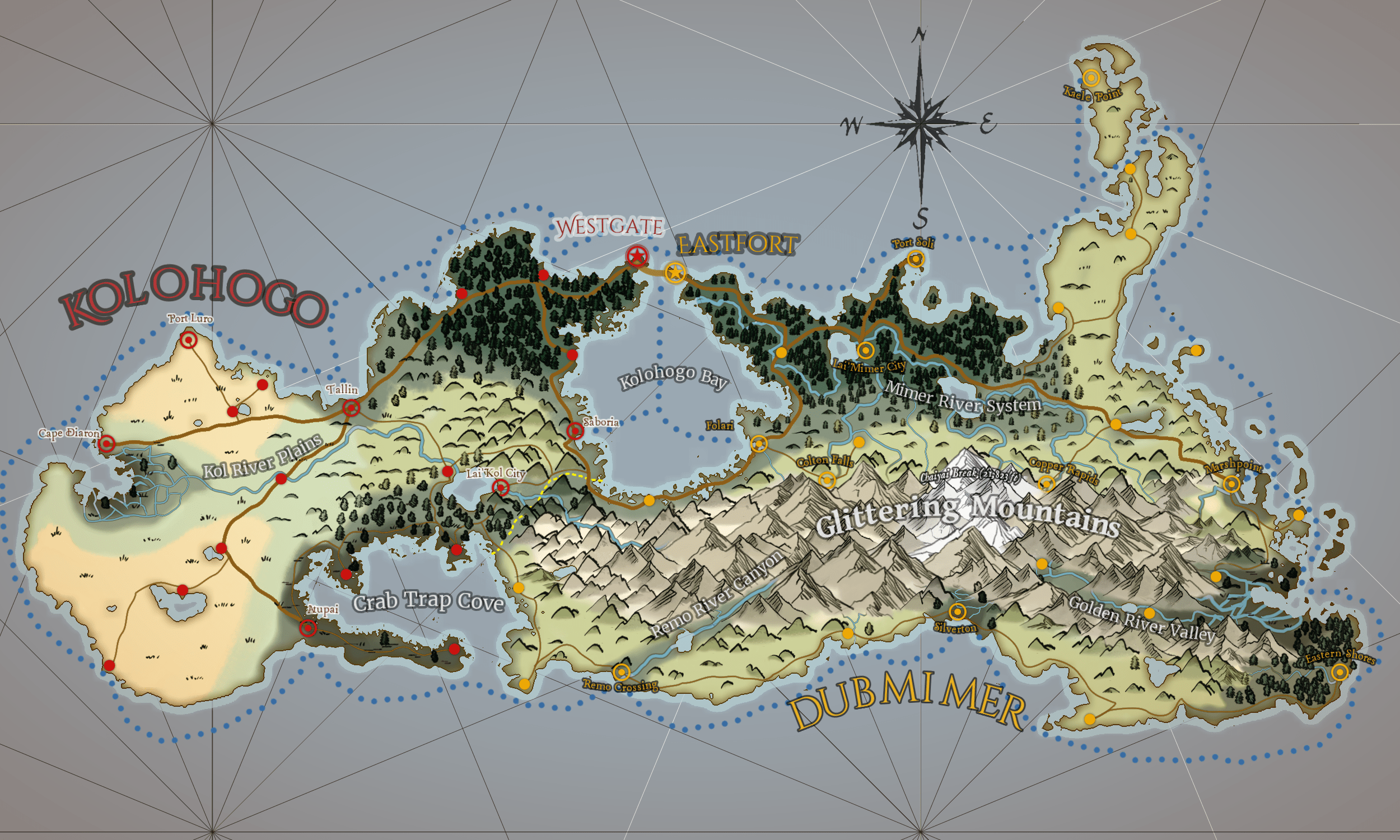 Map of Kolohogo and Dubmimer, sister nations of the 5 islands of The Boiling Sea. Made with
