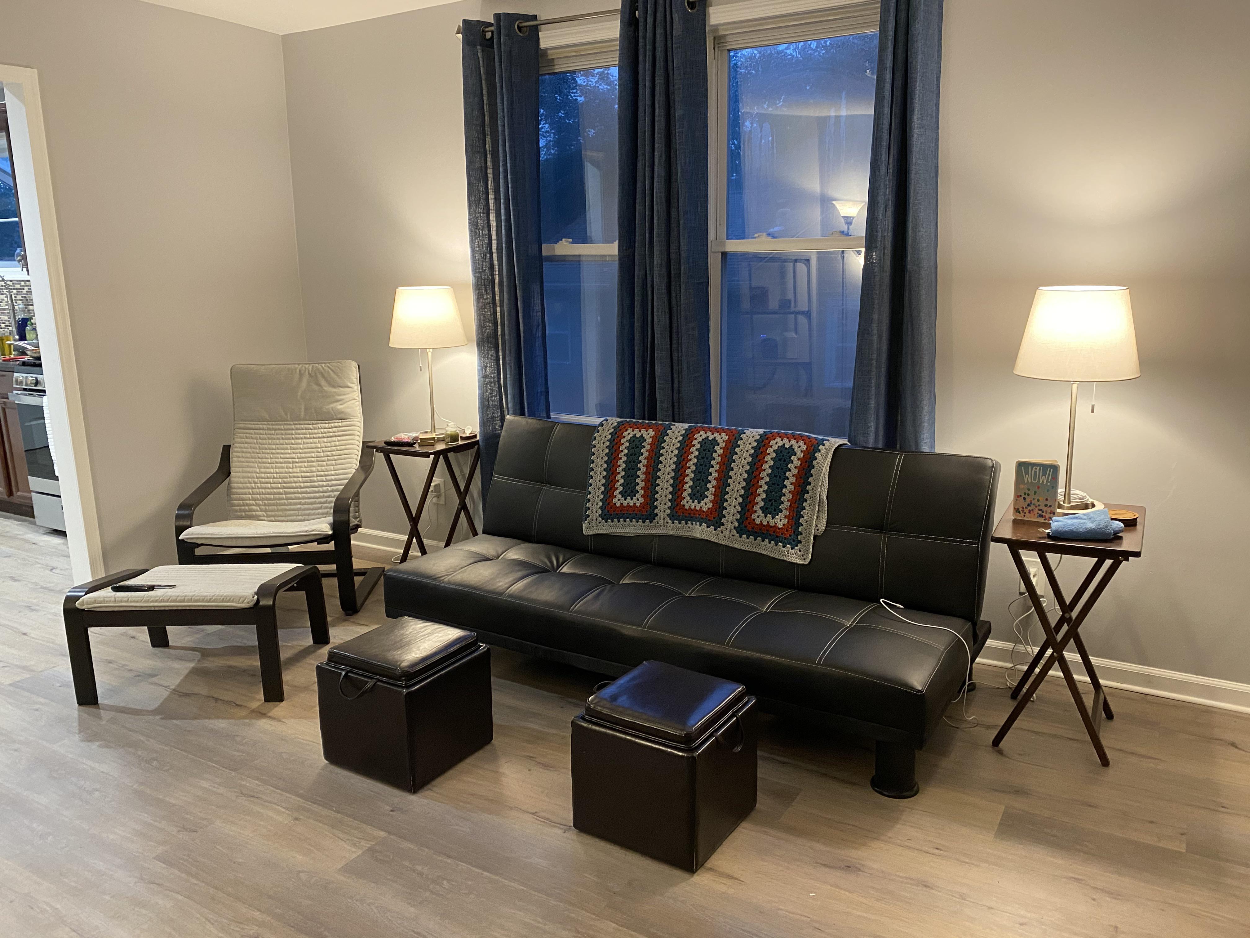 Furniture doesn’t get delivered until Saturday, so for now, futon and