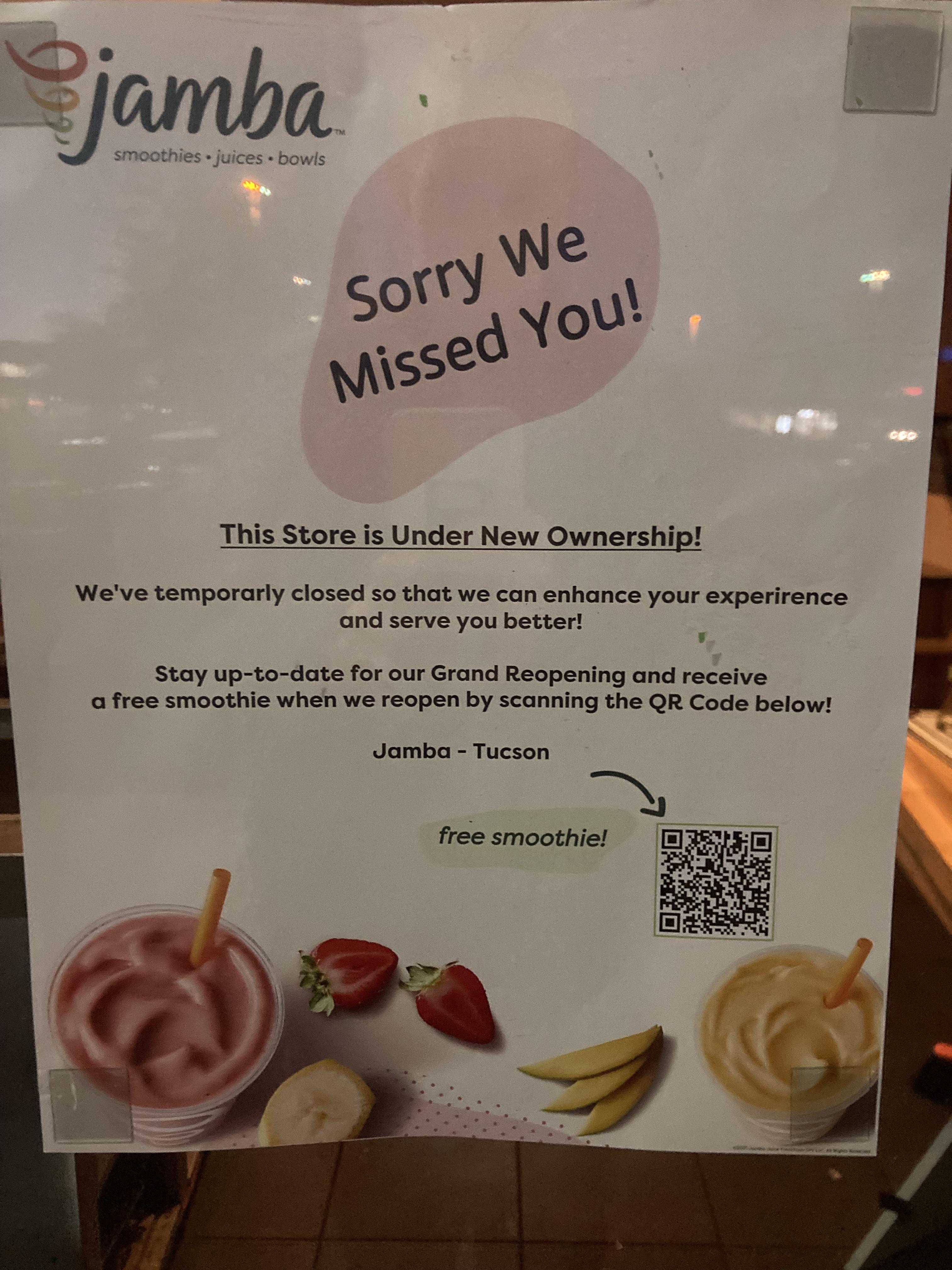 Any additional info on Jamba Juice closing and when it’s coming back