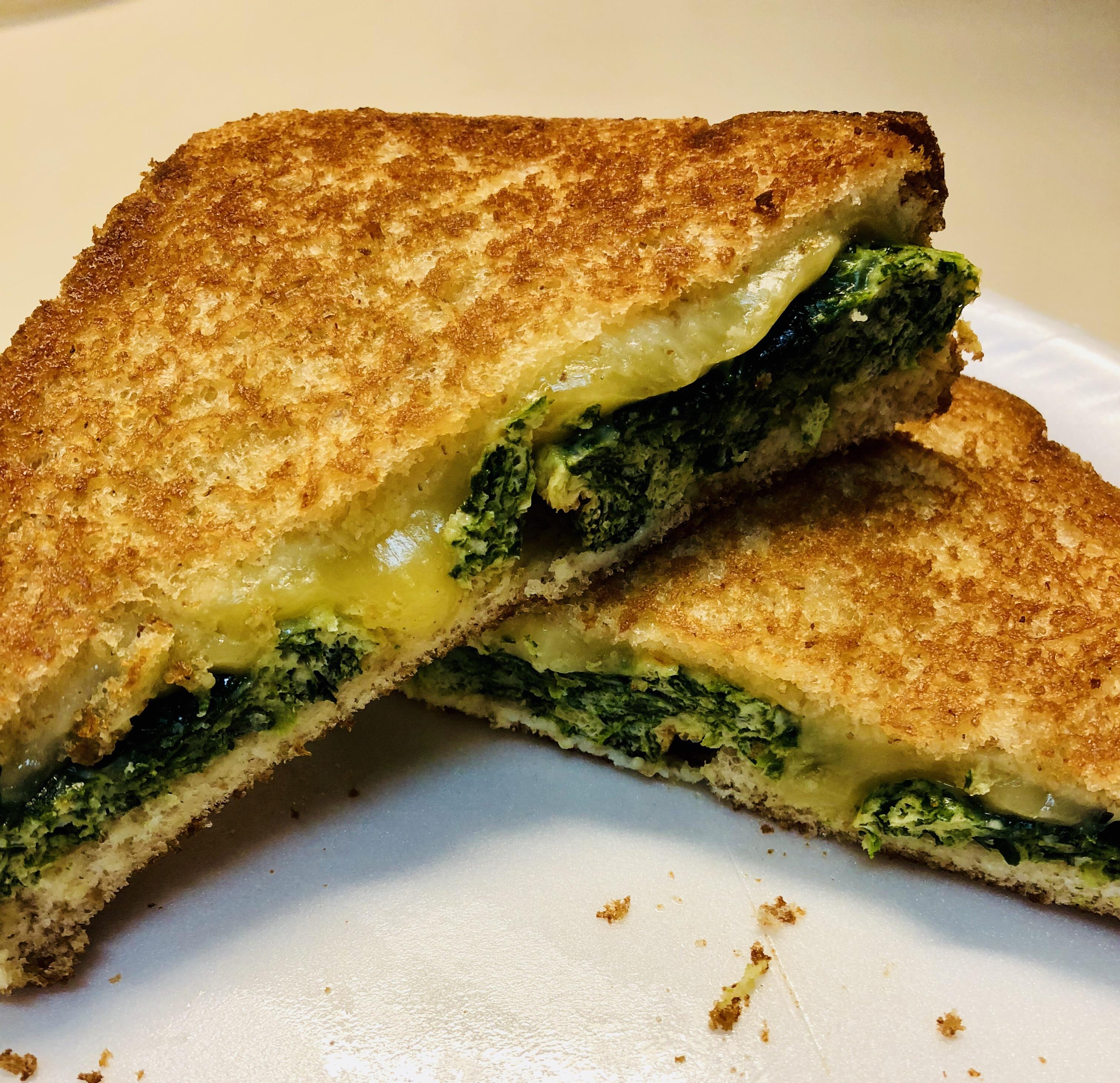 Baked spinach and eggs with havarti on honey wheat r/melts