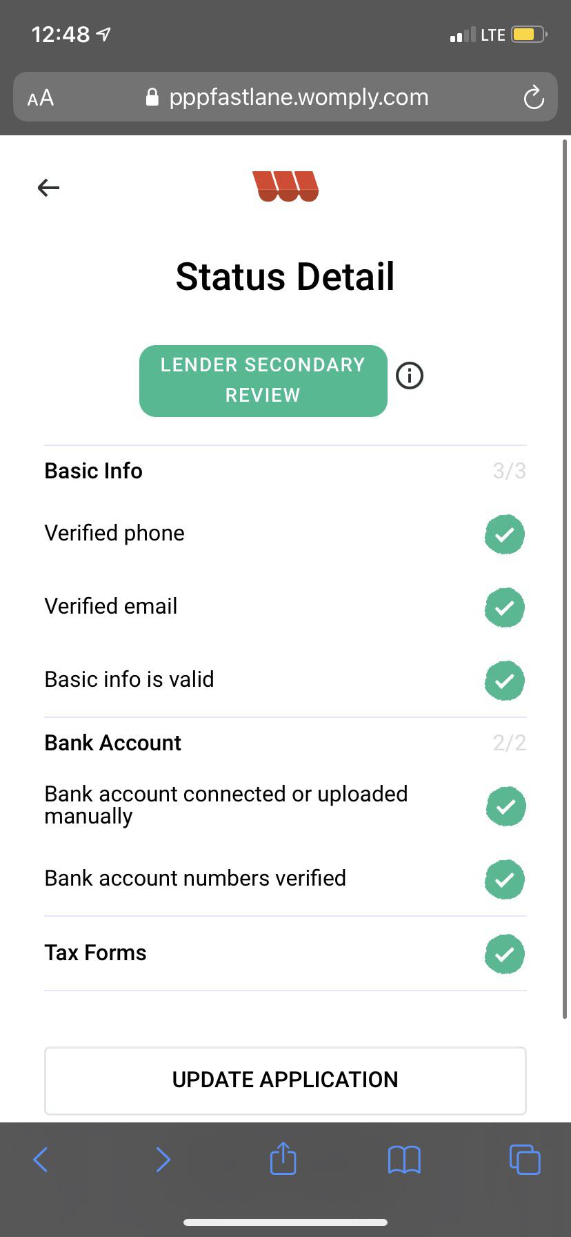 Who do I contact about this Womply app being stuck on “Lender Secondary