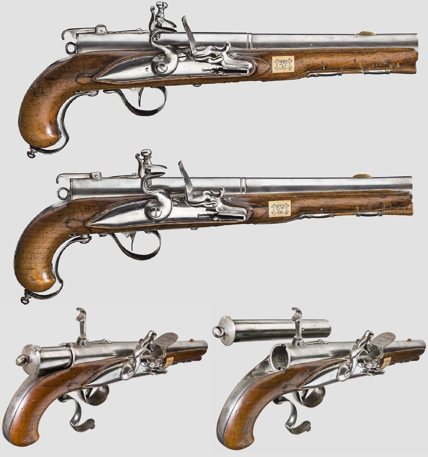 A pair of Flemish or French flintlock breechloading cavalry pistols, circa 1770. r/GunPorn