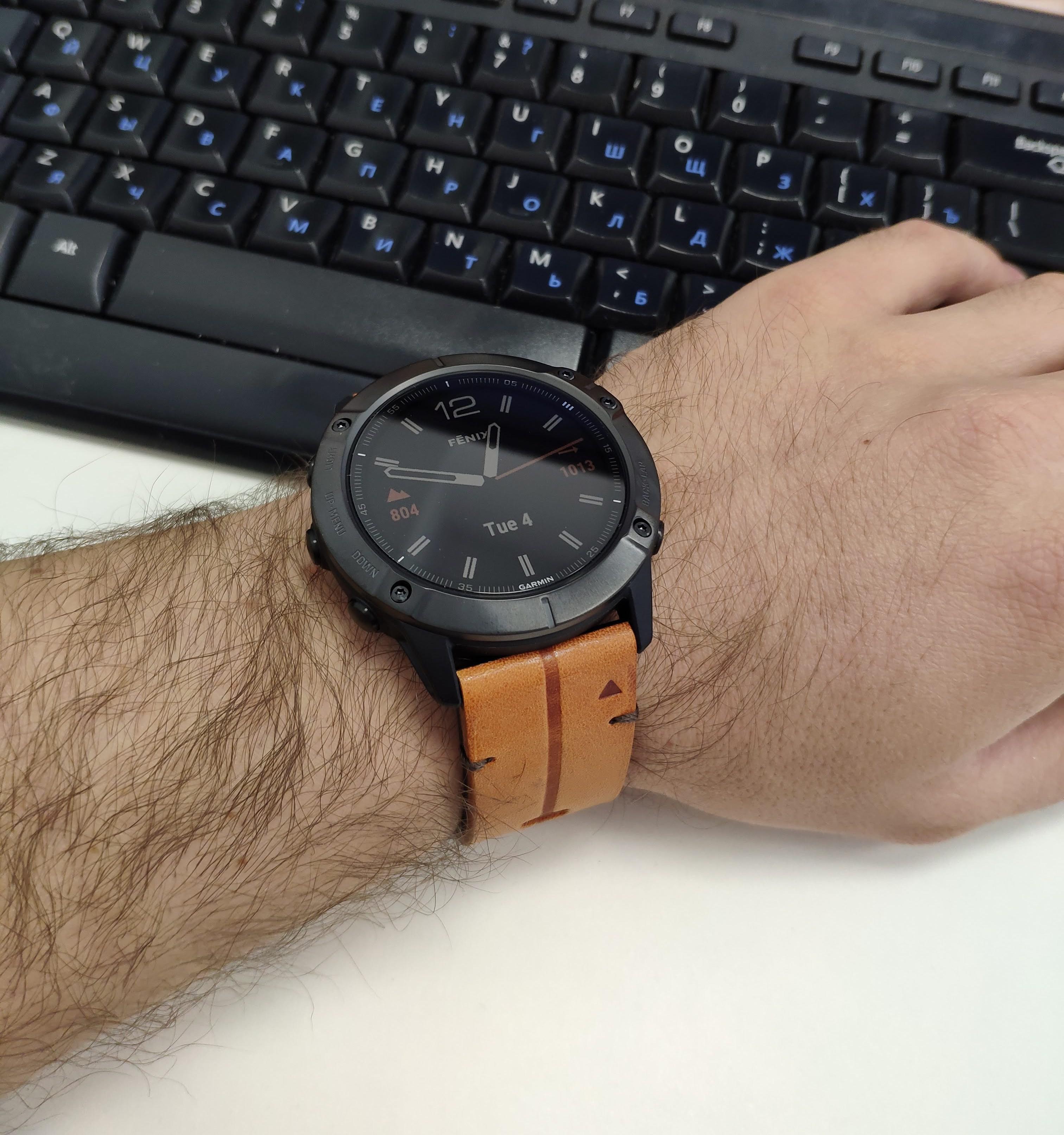 My fēnix 6X Sapphire Black DLC with Chestnut Leather Band r/Garmin