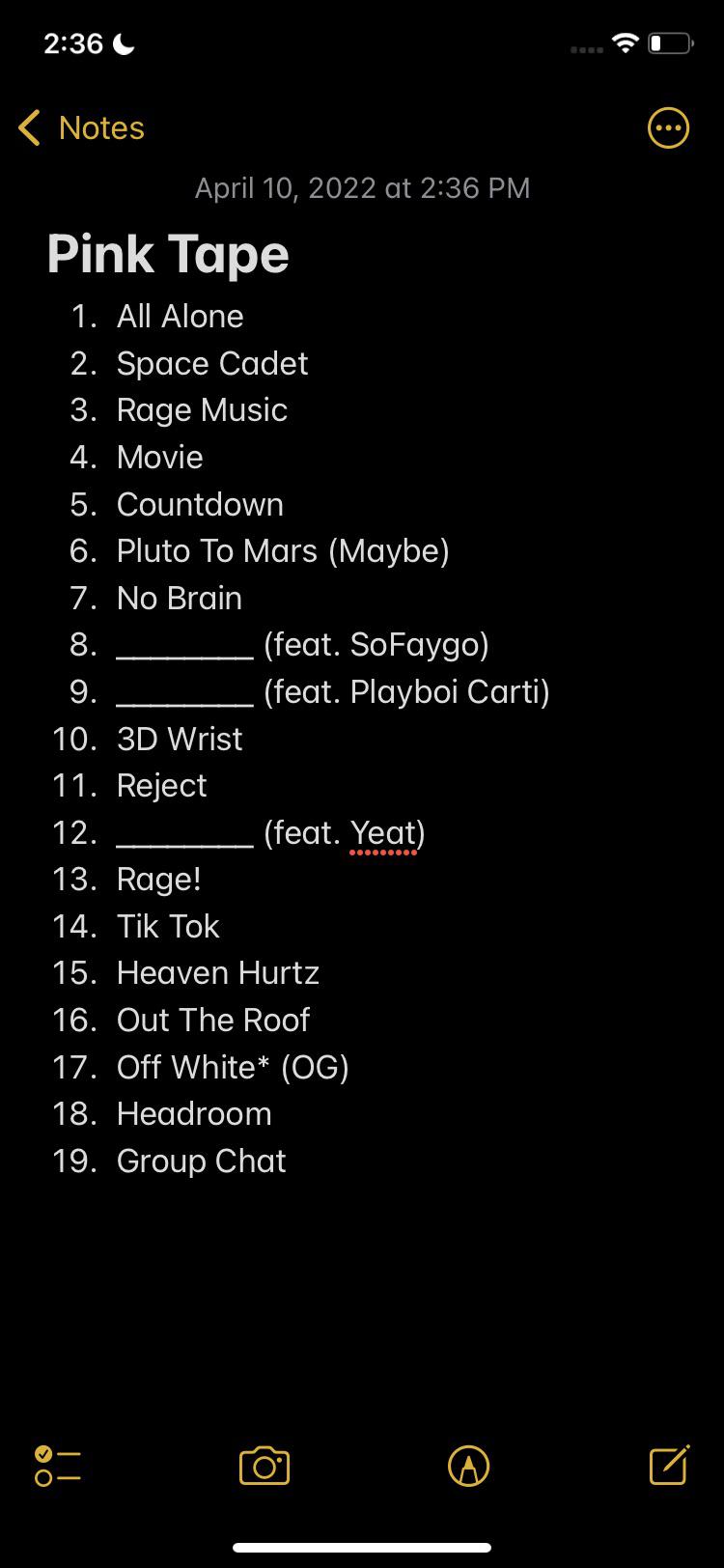 My ideal “Pink Tape” tracklist r/liluzivert