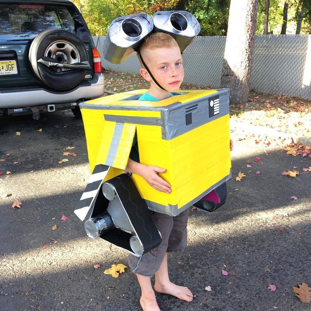 My Sons WallE costume made with cardboard, duct tape and a couple of