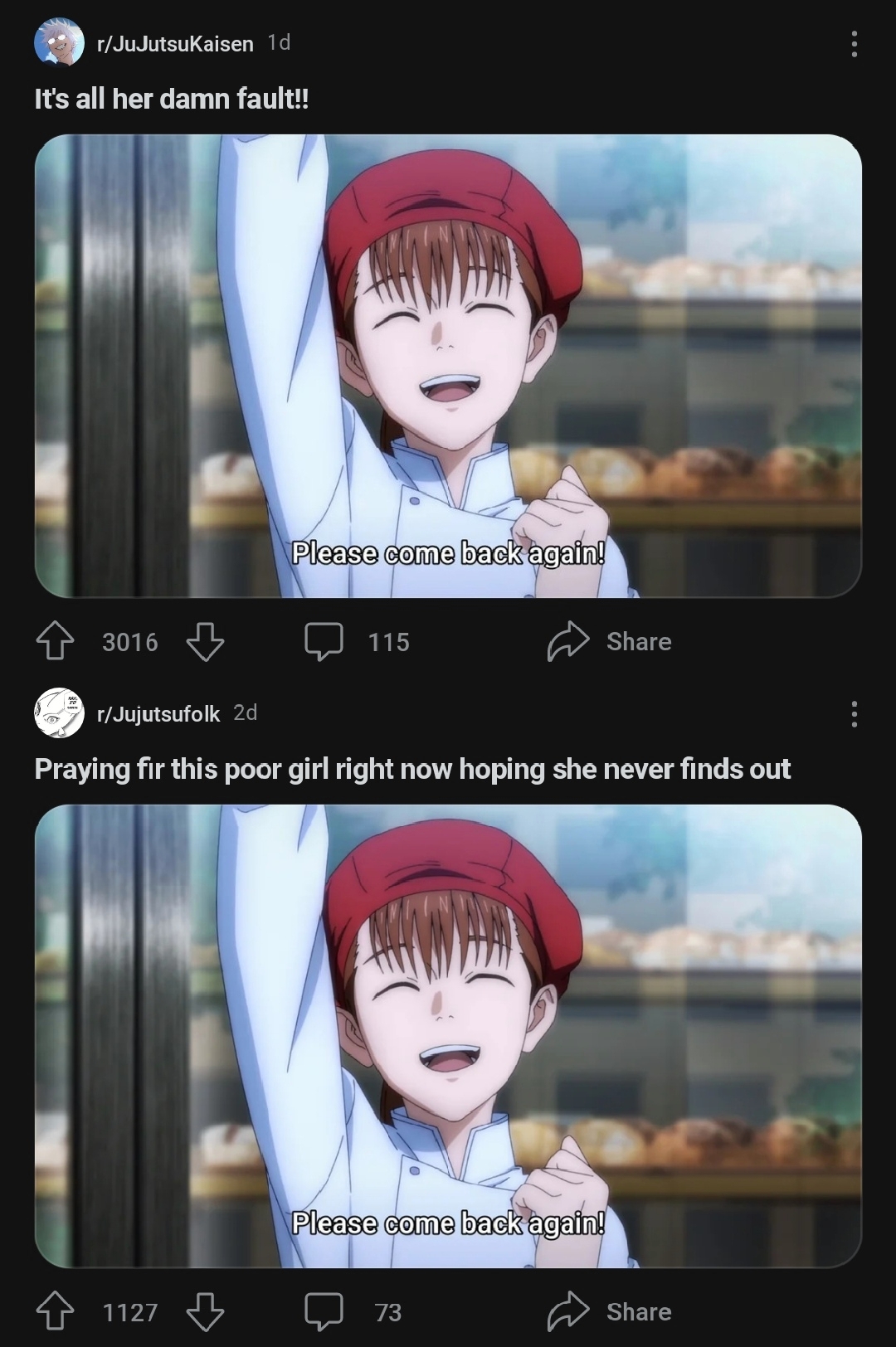 Two types of JJK fans towards bakery girl r/Jujutsufolk